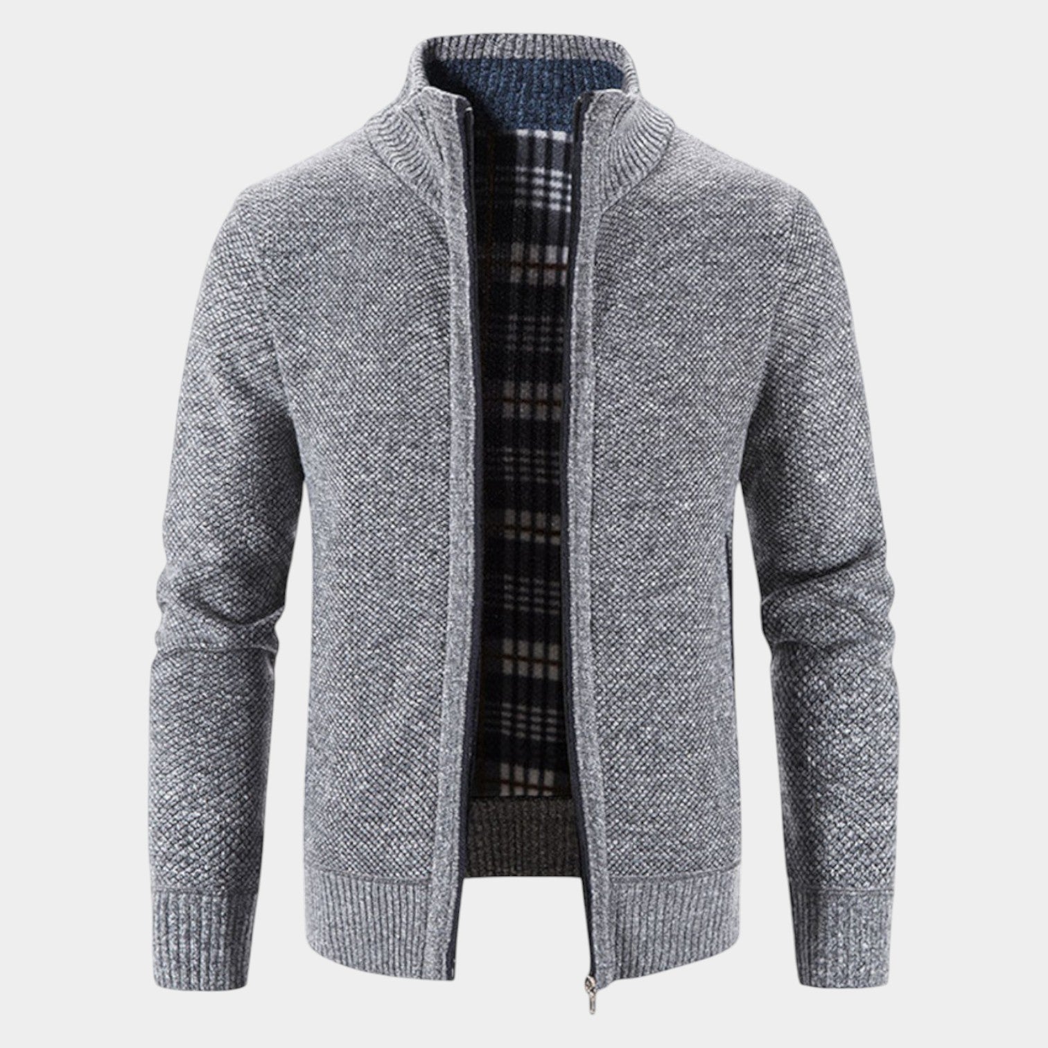 Elias – Men's Cardigan with Zipper & Stand-Up Collar