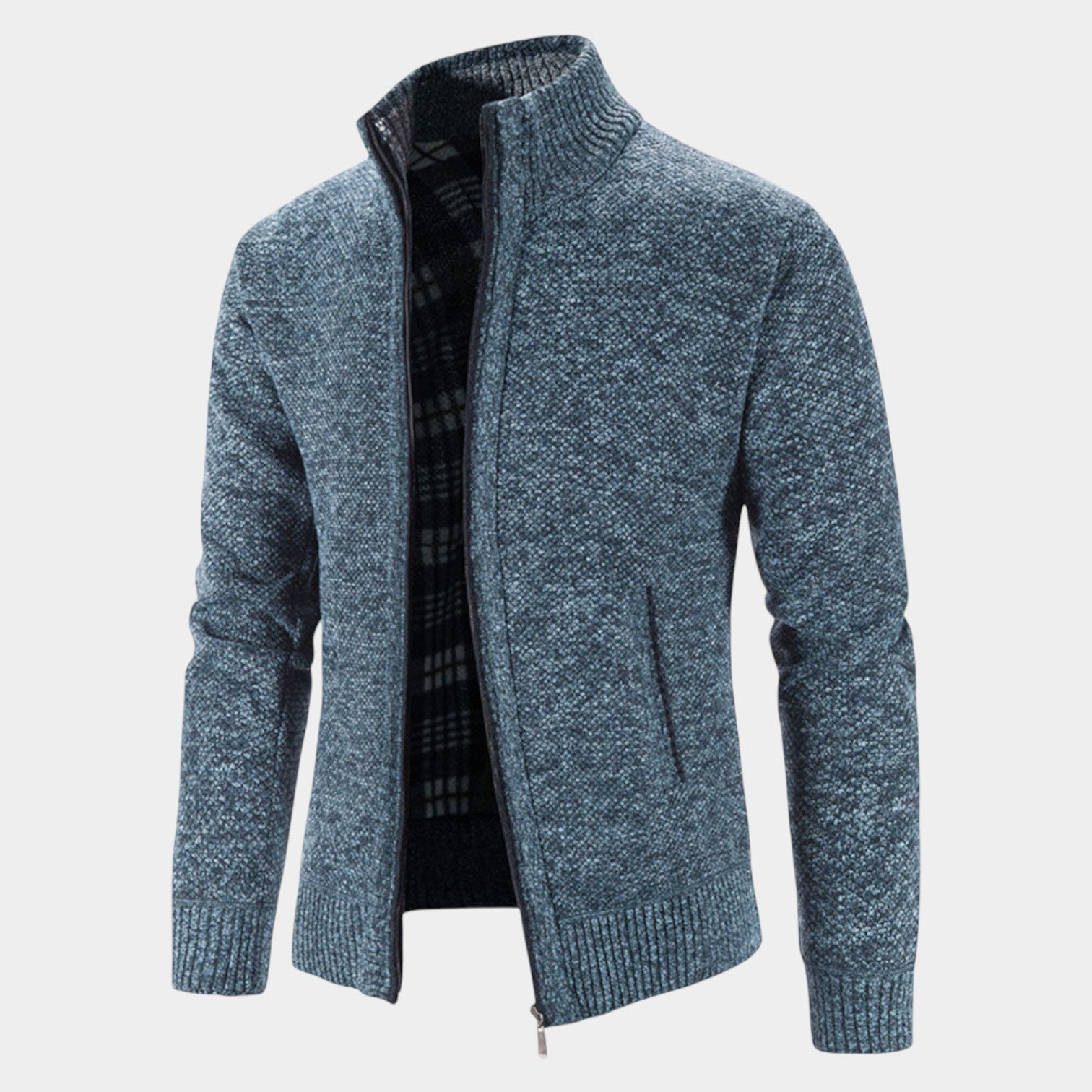 Elias – Men's Cardigan with Zipper & Stand-Up Collar