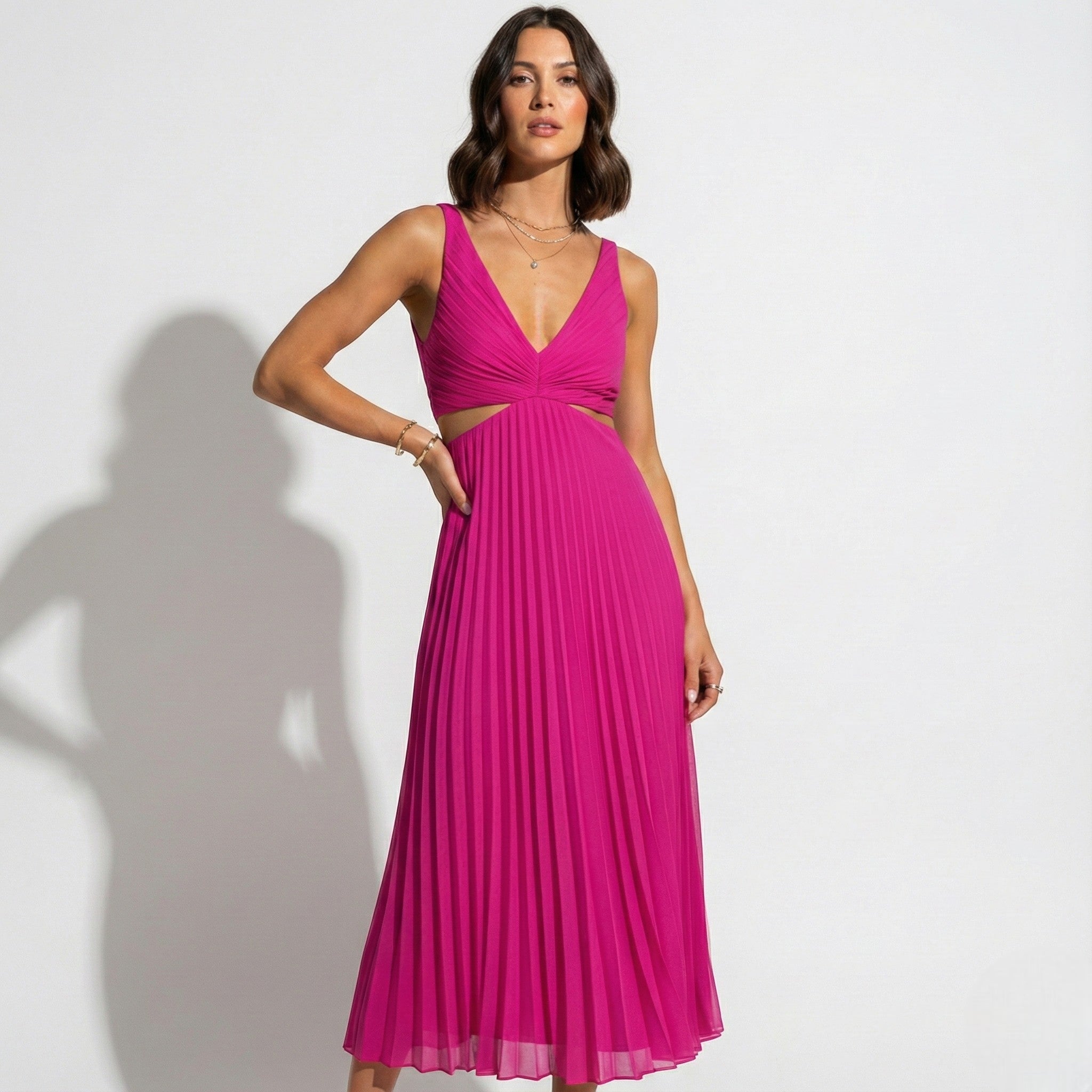 Caroline - Women's Pleated V-Neck Skirt Dress for Women