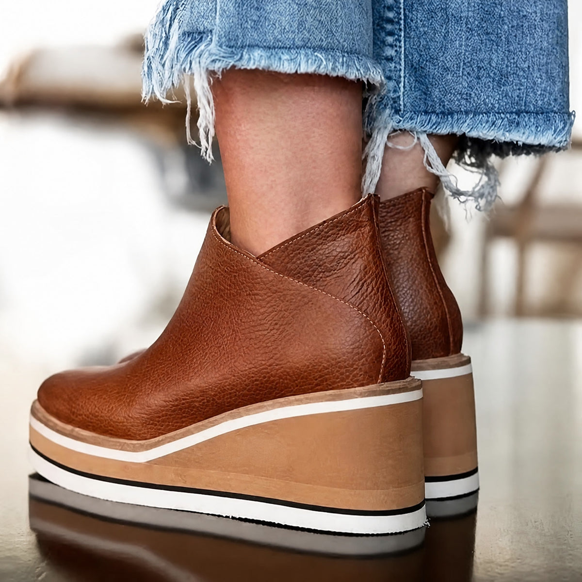 Rowan - Women's Orthopedic Platform Wedge Ankle Boots with Side Zip Closure