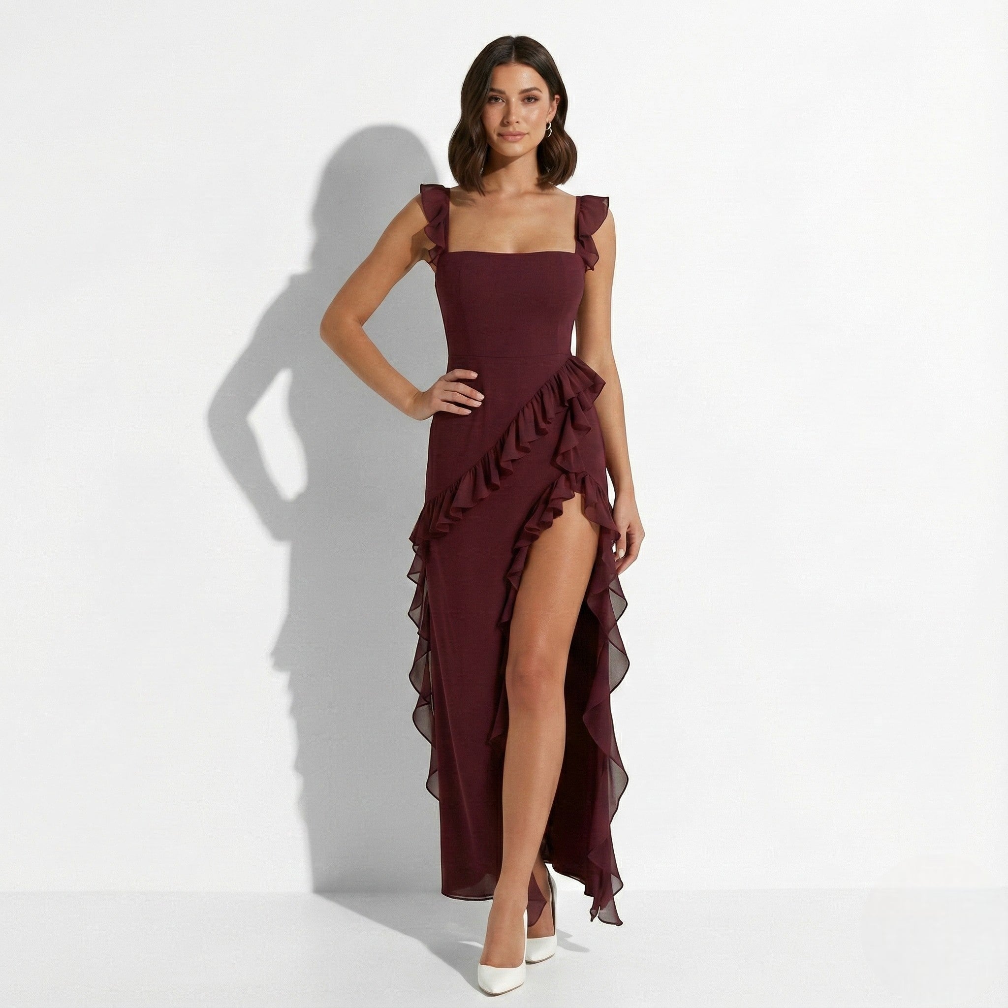 Jasmine - Women's Ruffled High-Slit Maxi Dress