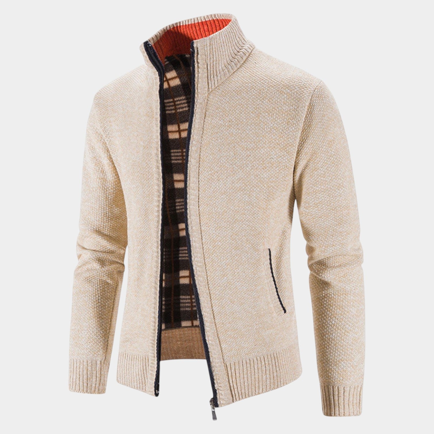 Elias – Men's Cardigan with Zipper & Stand-Up Collar