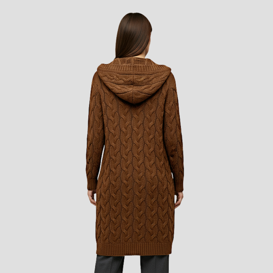 Liora – Women's Cable Knit Long Open Cardigan