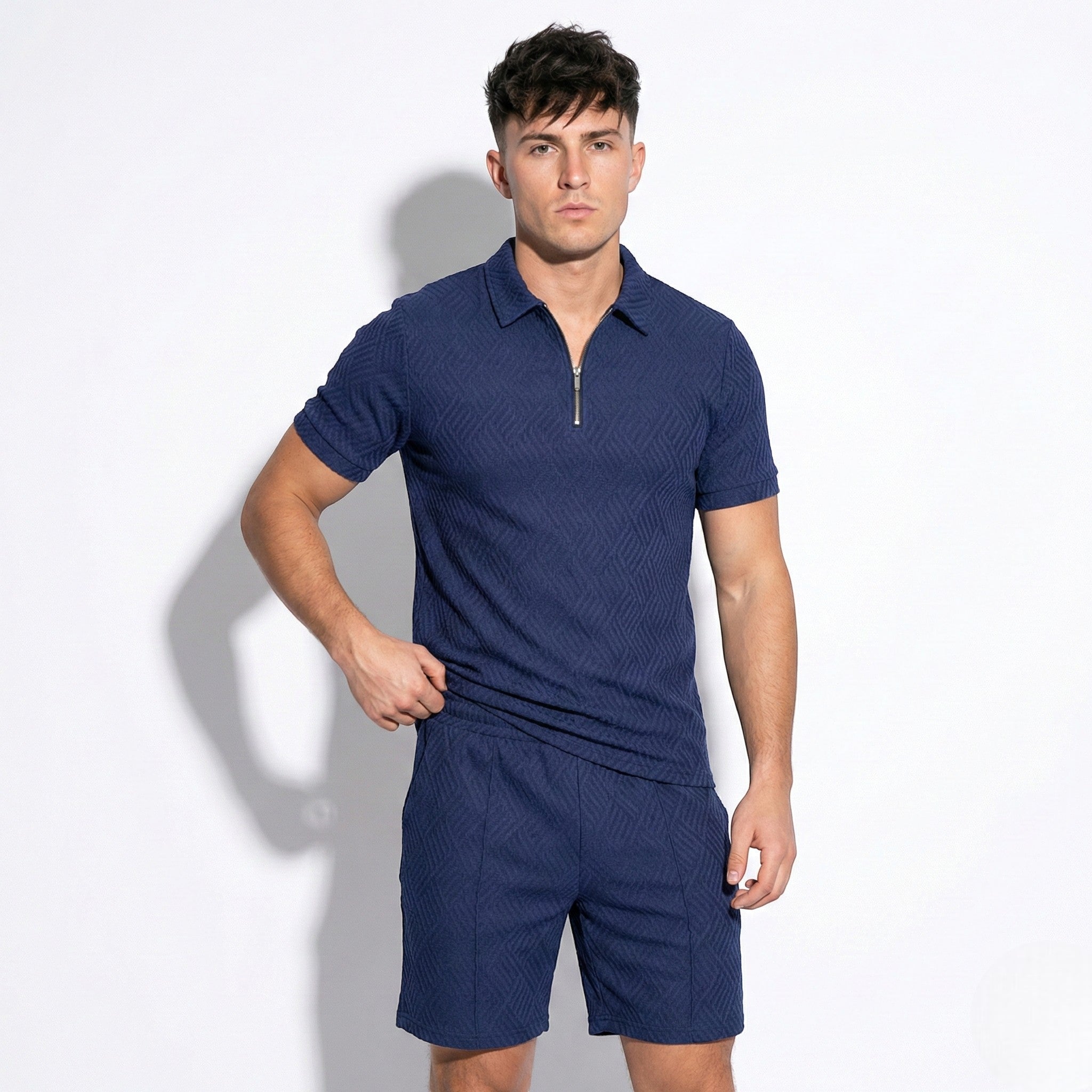 Arthur - Men's Quarter-Zip Polo Shirt and Shorts Set