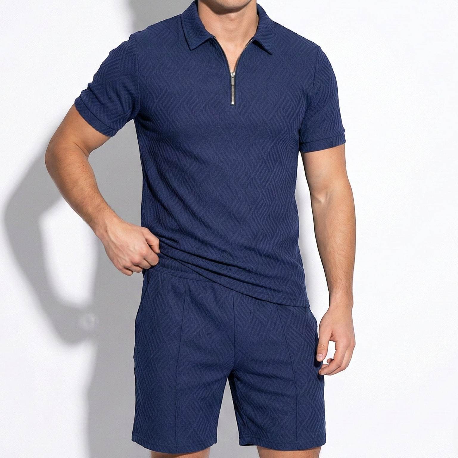 Arthur - Men's Quarter-Zip Polo Shirt and Shorts Set
