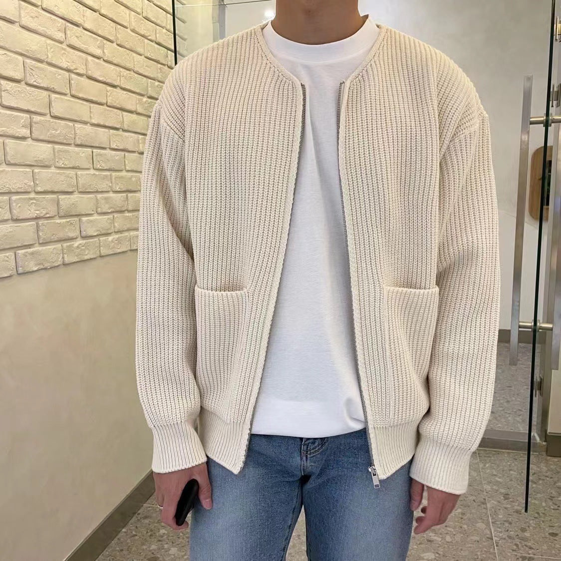 Leon – Ribbed Knit Cardigan with Relaxed Fit