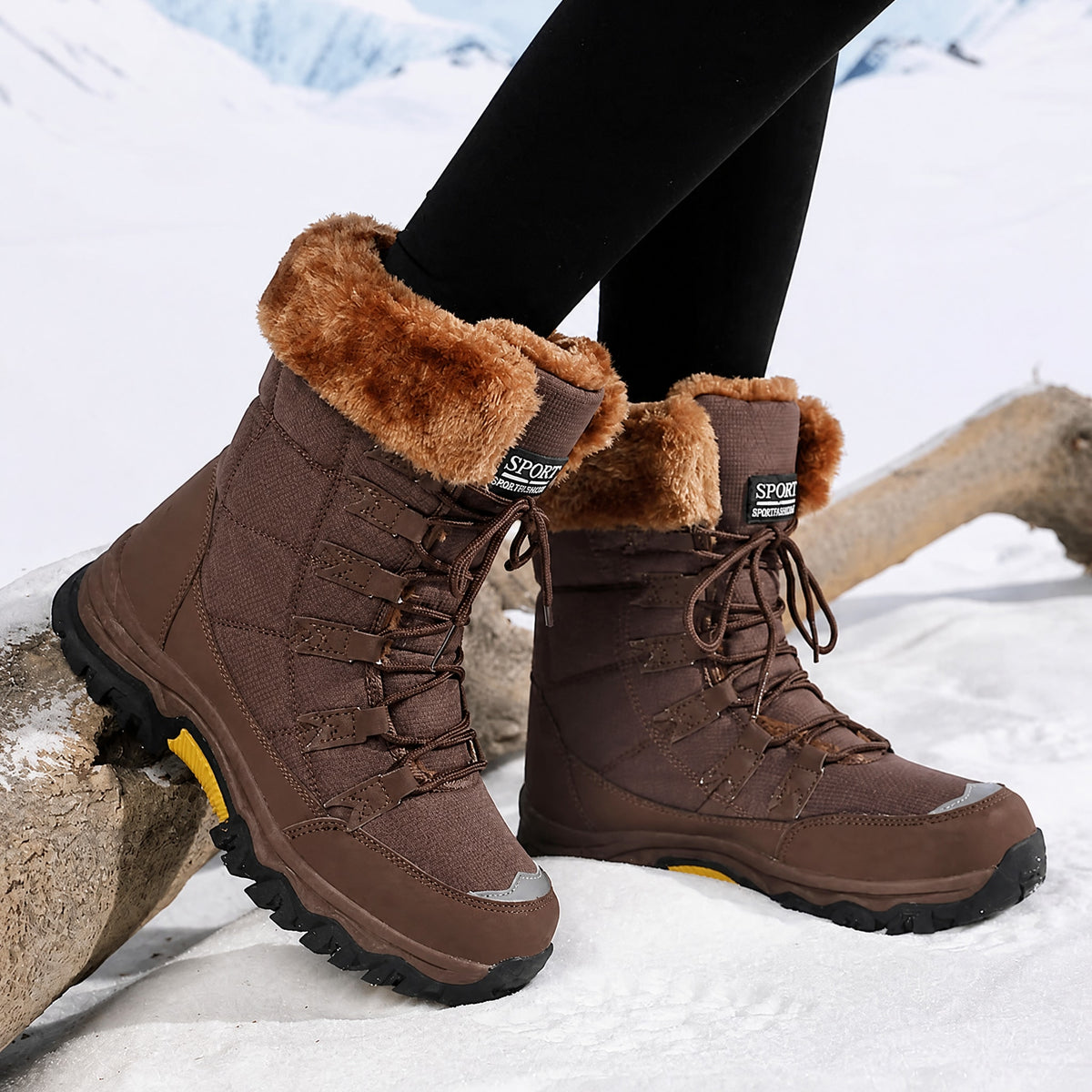 Rowan - Women's Orthopaedic Lace-Up Snow Boots with Faux Fur Trim