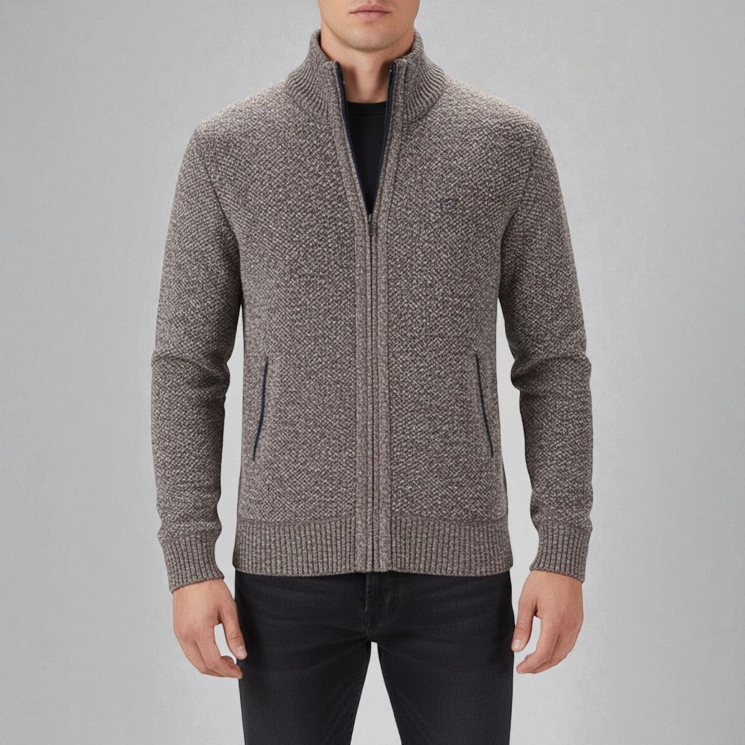 Elias – Men's Cardigan with Zipper & Stand-Up Collar