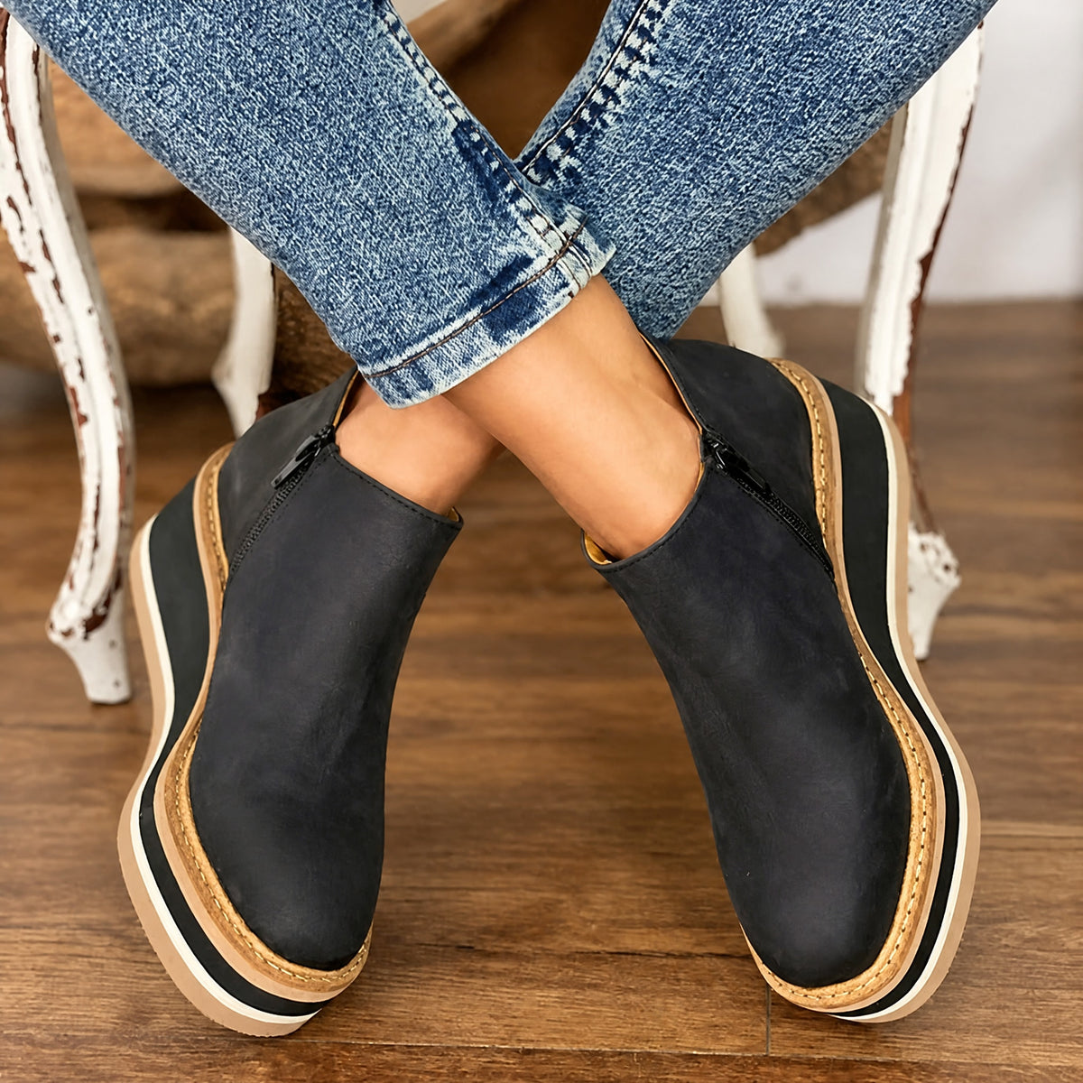 Rowan - Women's Orthopedic Platform Wedge Ankle Boots with Side Zip Closure