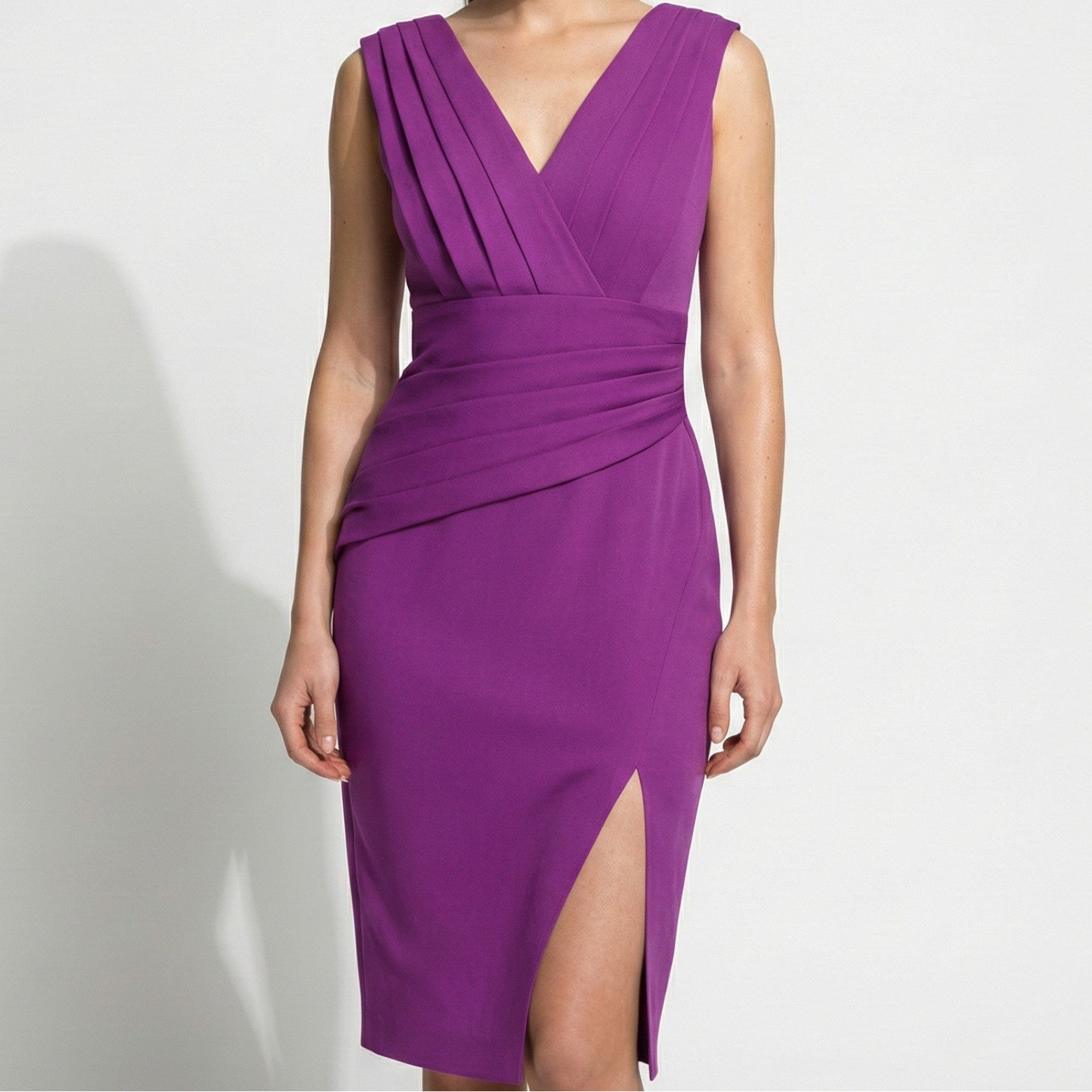 Beatrice – Women's Crossover V-Neck Midi Dress with Pleats