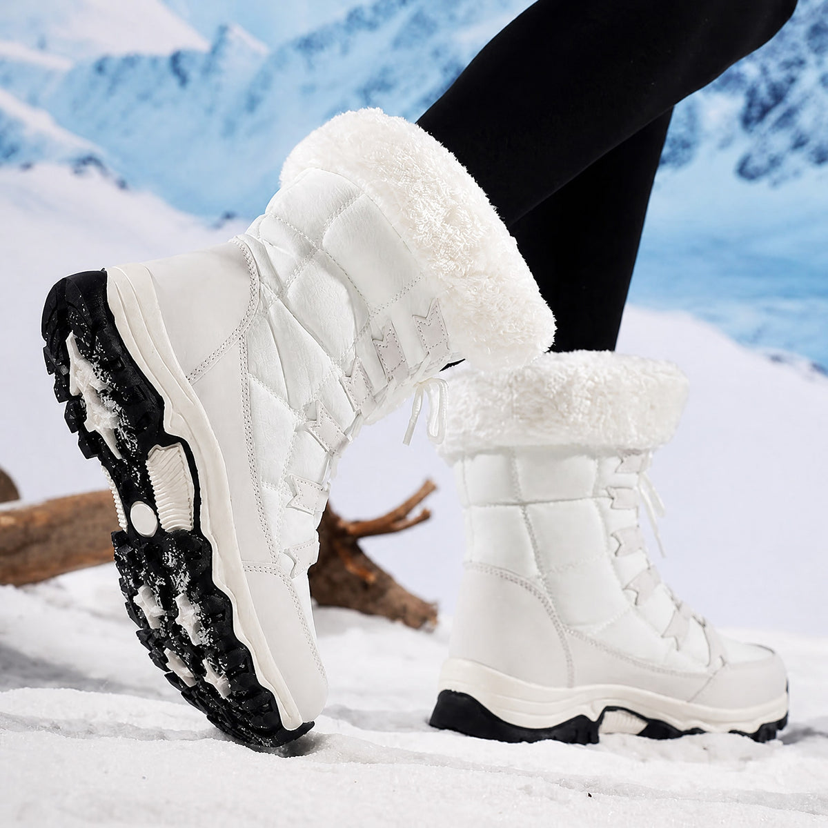 Rowan - Women's Orthopaedic Lace-Up Snow Boots with Faux Fur Trim