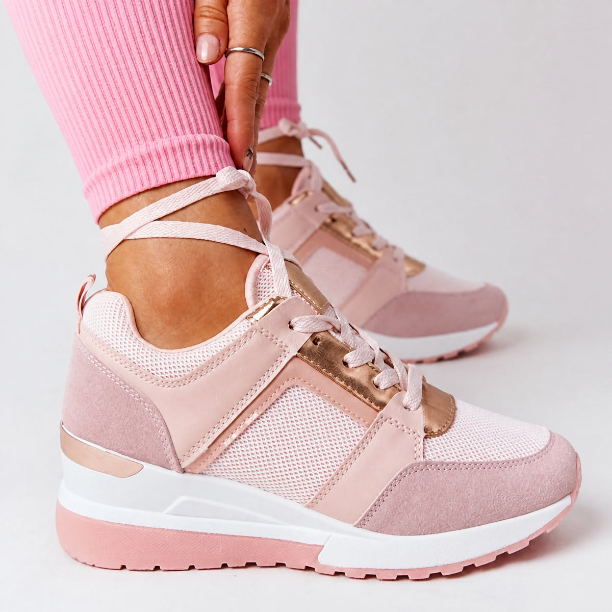 Alice - Women's Orthopedic Wedge Sneakers with Metallic Panel Detail