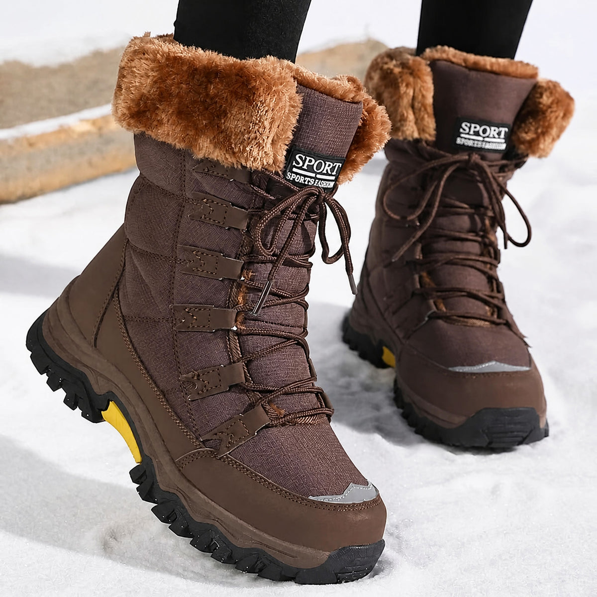 Rowan - Women's Orthopaedic Lace-Up Snow Boots with Faux Fur Trim