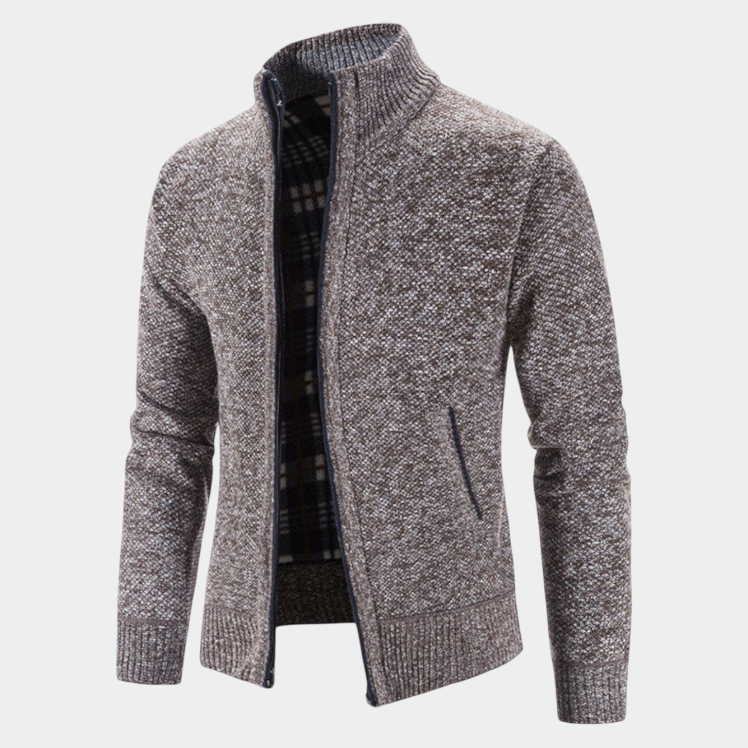Elias – Men's Cardigan with Zipper & Stand-Up Collar