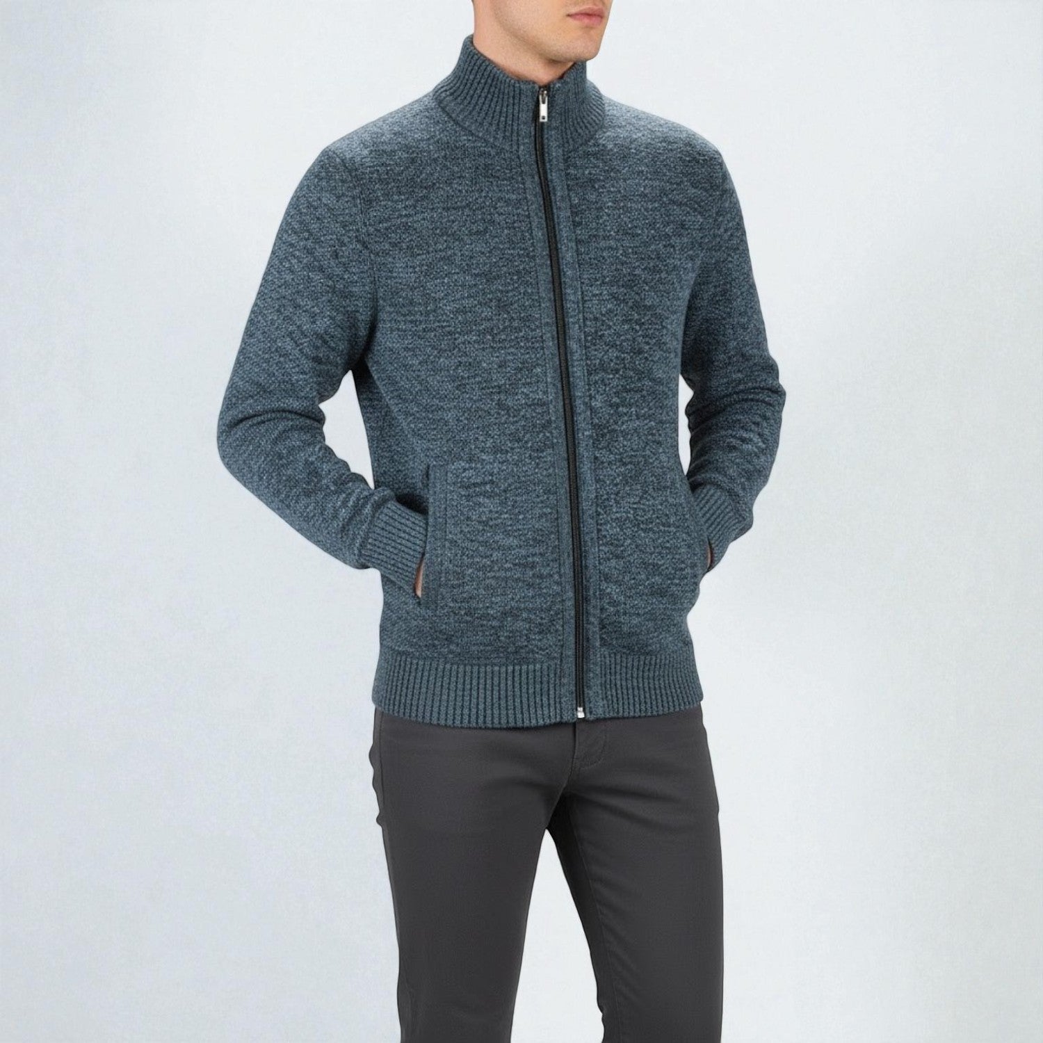 Elias – Men's Cardigan with Zipper & Stand-Up Collar