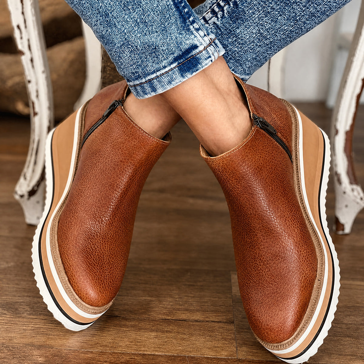 Rowan - Women's Orthopedic Platform Wedge Ankle Boots with Side Zip Closure