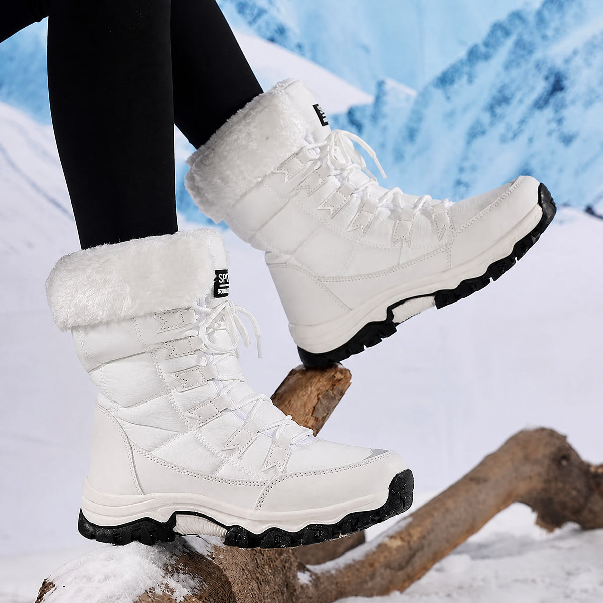 Rowan - Women's Orthopaedic Lace-Up Snow Boots with Faux Fur Trim