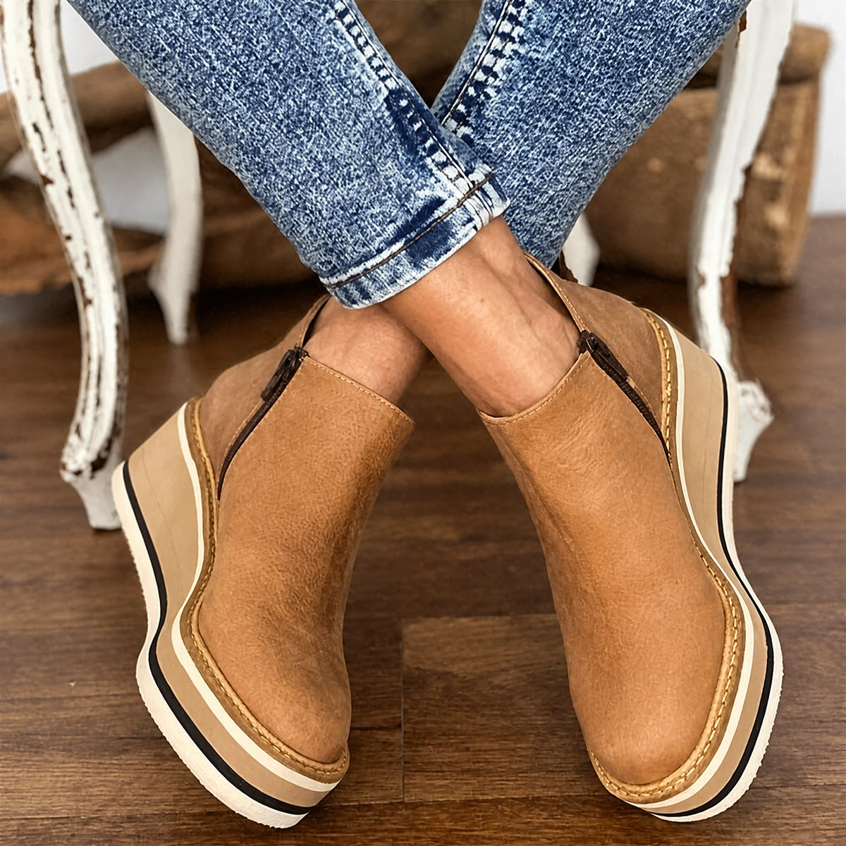 Rowan - Women's Orthopedic Platform Wedge Ankle Boots with Side Zip Closure