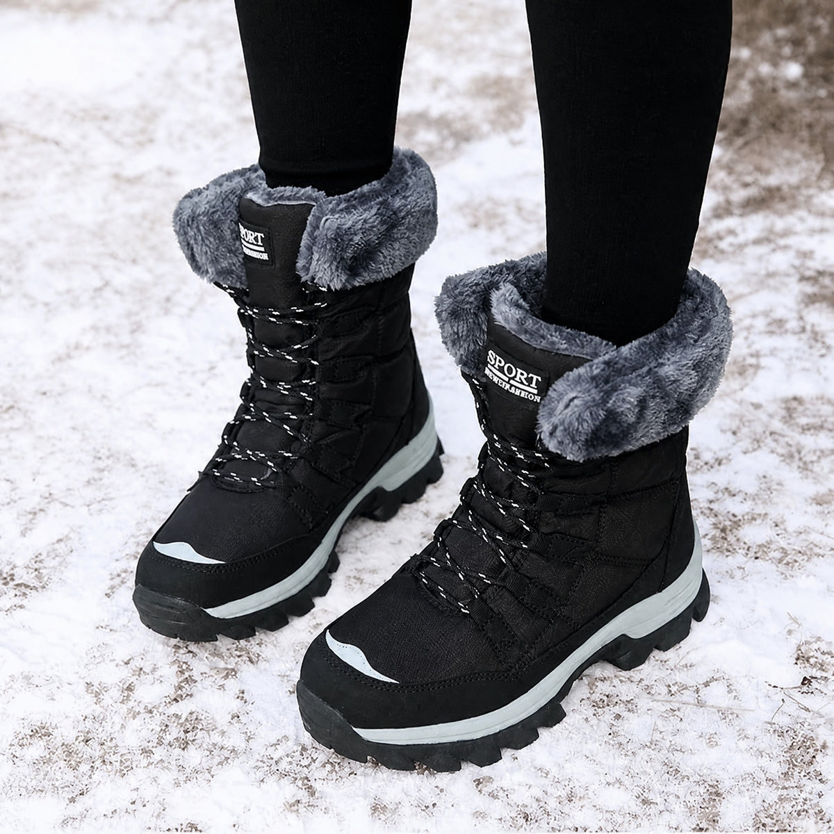 Rowan - Women's Orthopaedic Lace-Up Snow Boots with Faux Fur Trim