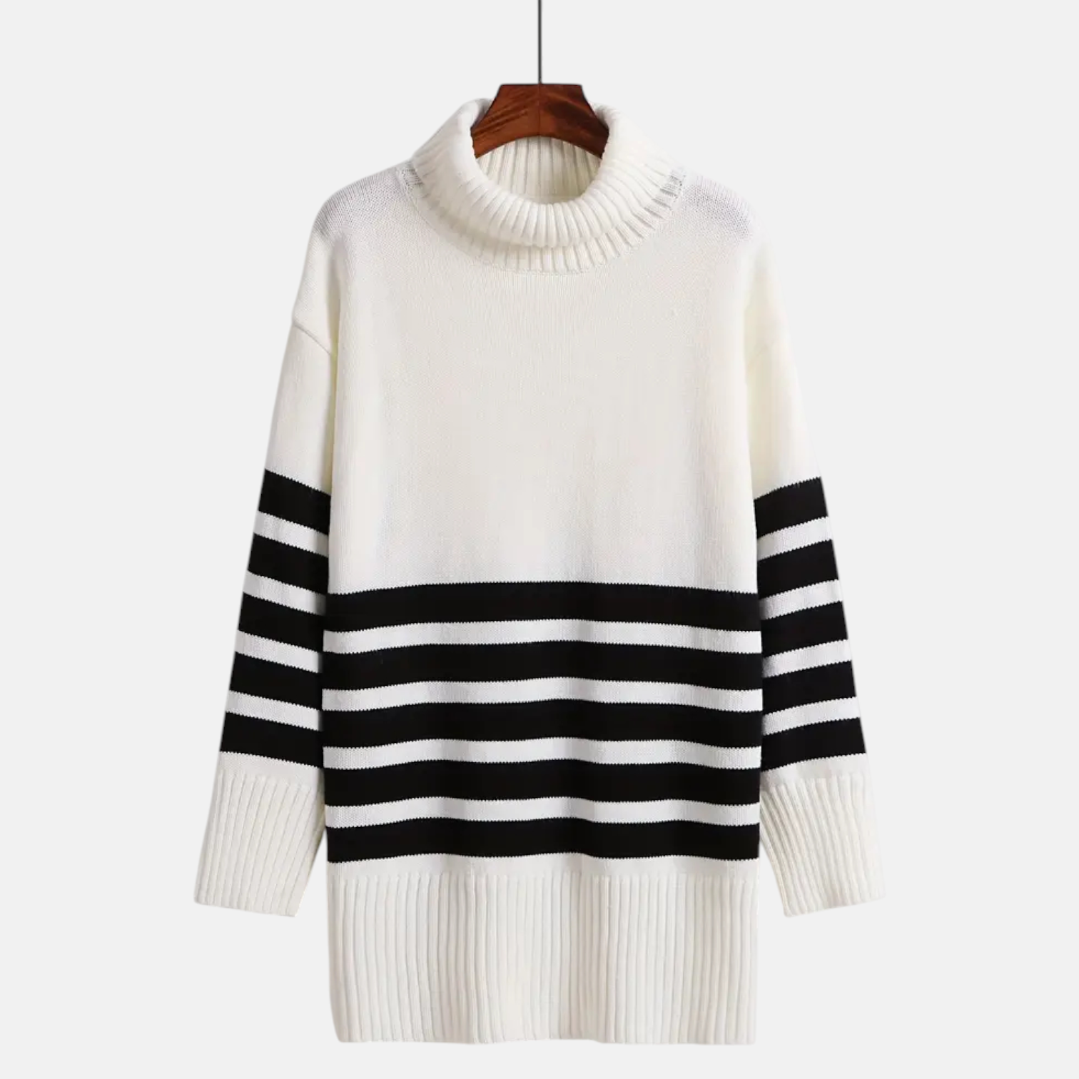 Lina – Women's Knit Sweater with Stand-up Collar & Stripes