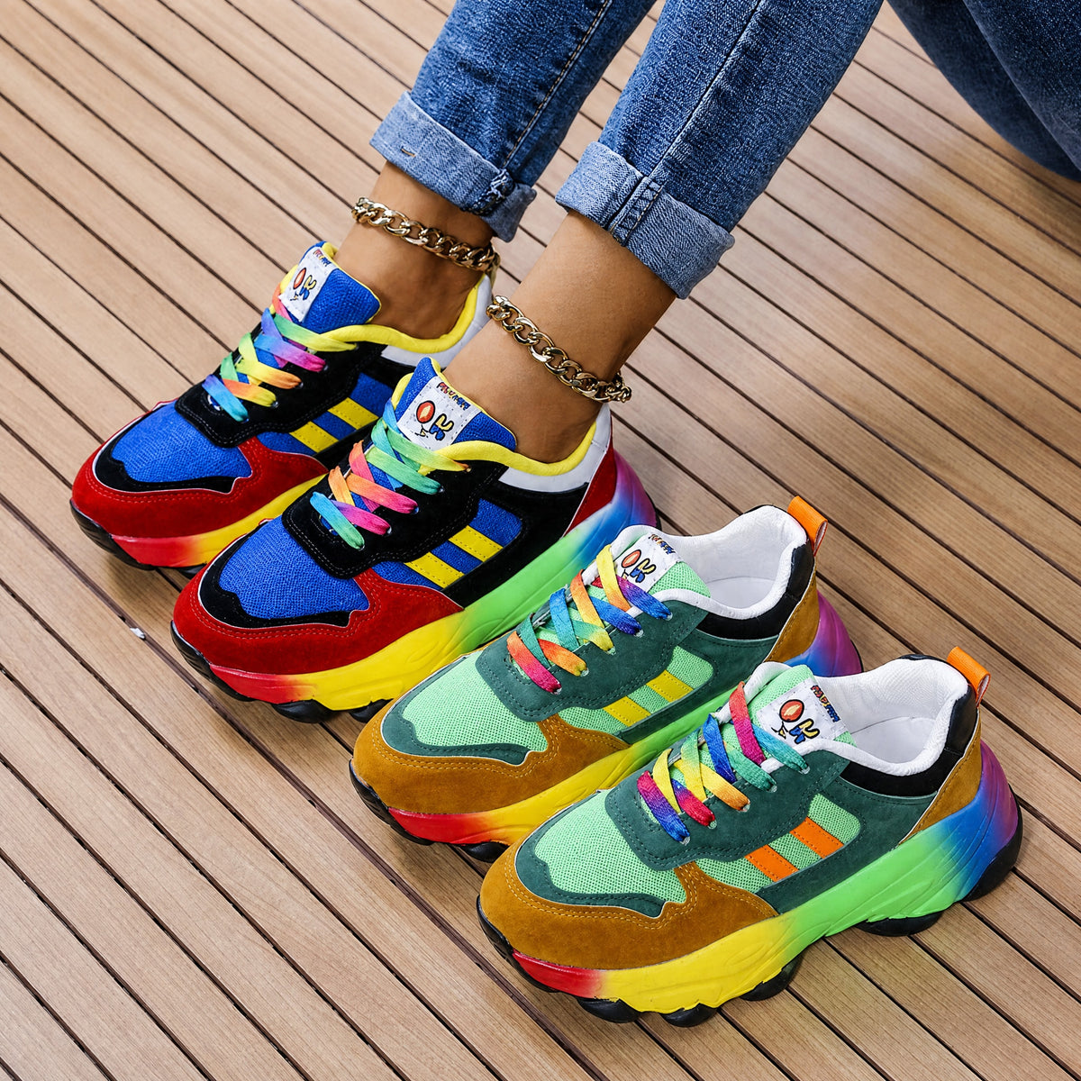 Ava - Women's Orthopedic Rainbow Multicolor Chunky Sneakers