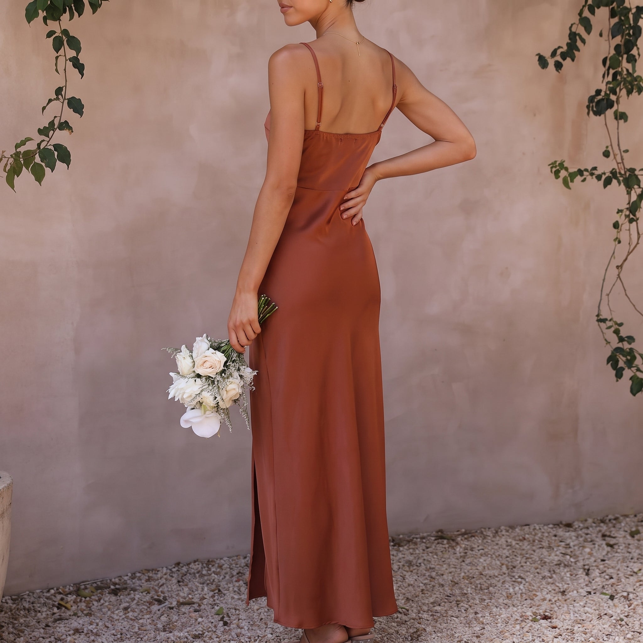 Clara - Women's Wedding Guest Spaghetti Strap Split Maxi Dress