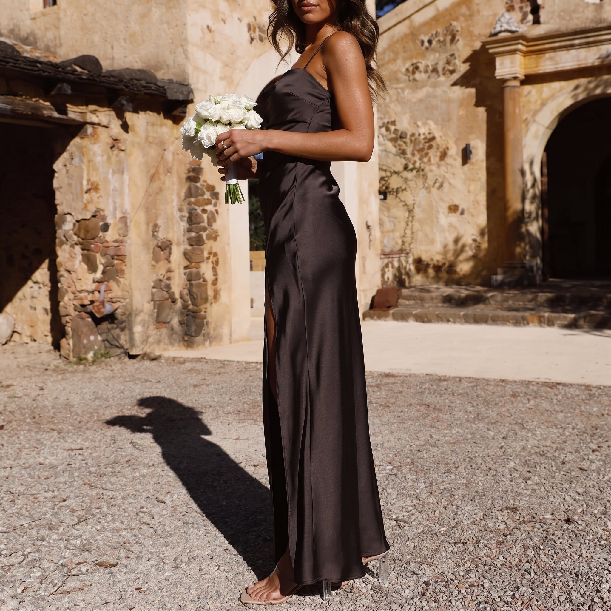 Clara - Women's Wedding Guest Spaghetti Strap Split Maxi Dress