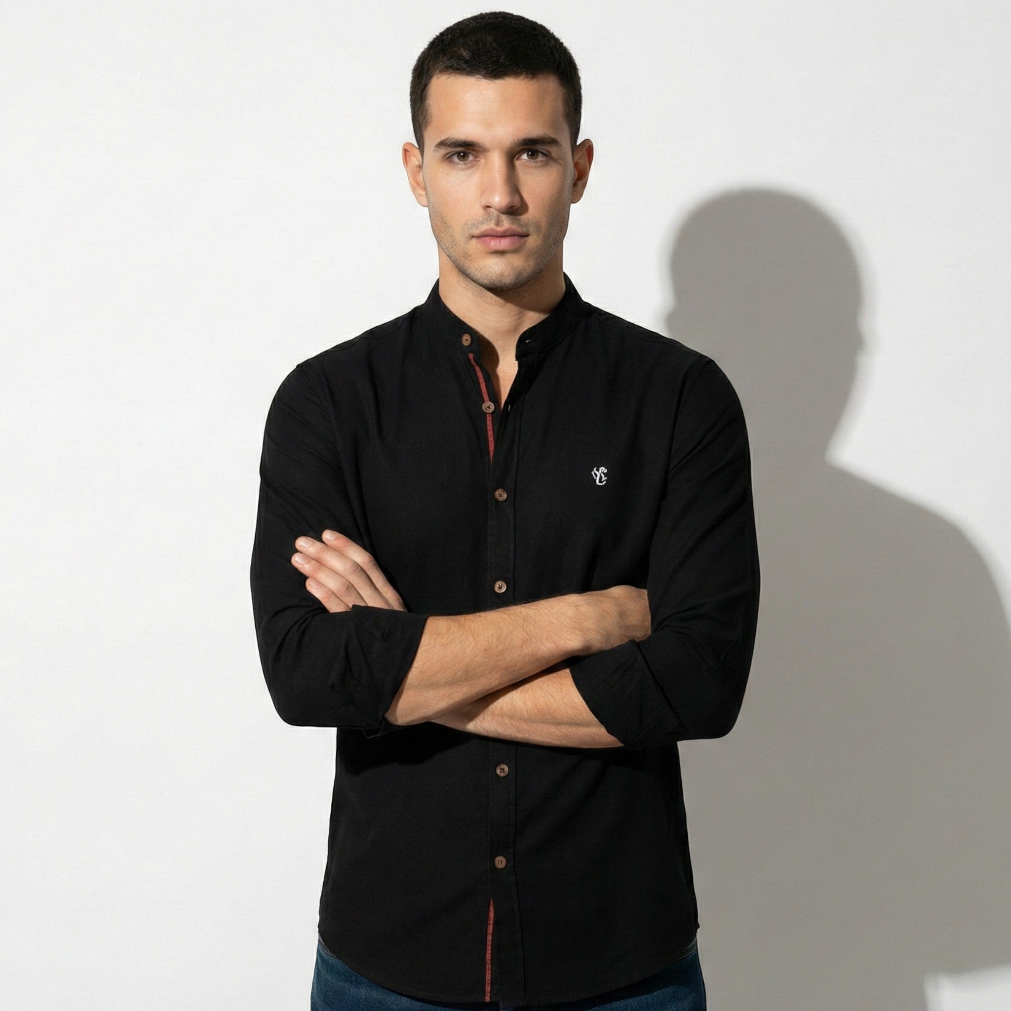 Oliver - Men's Casual Shirt with Mandarin Collar and Button Placket