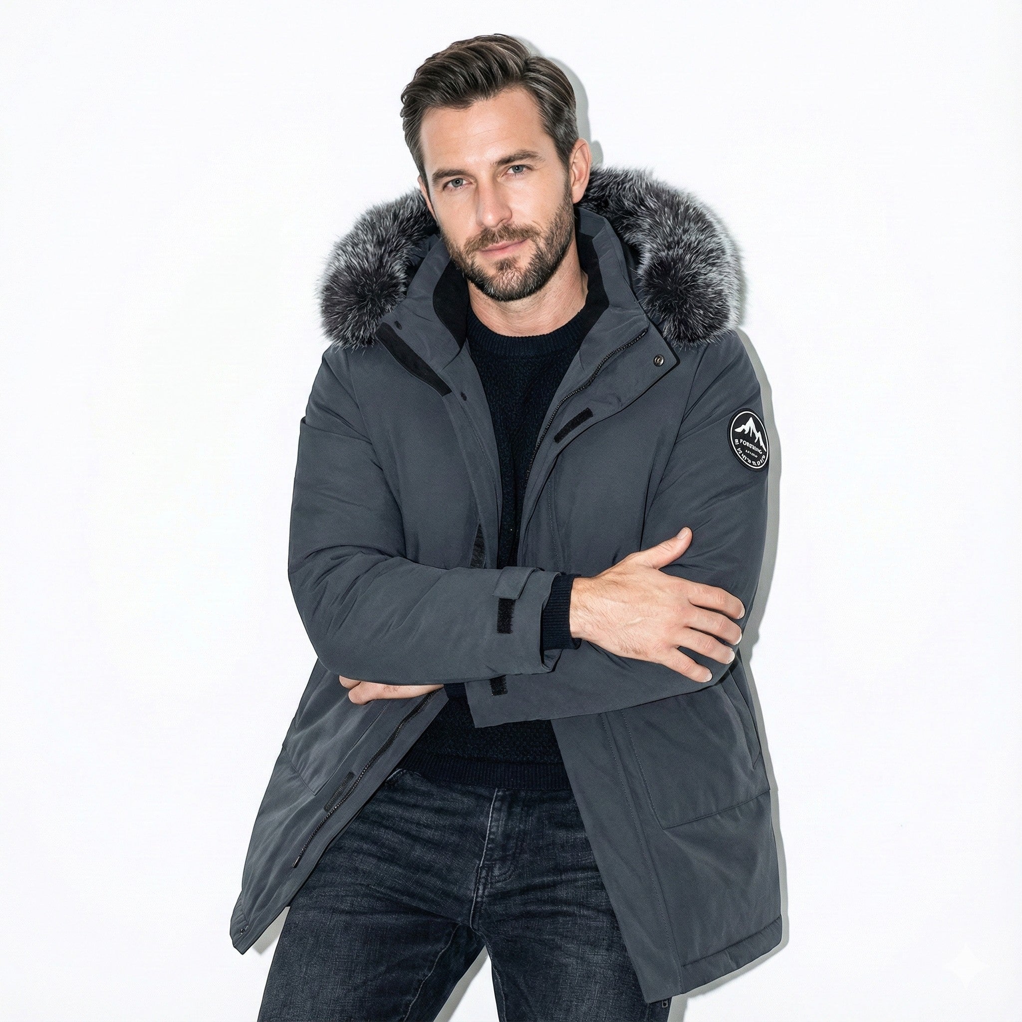 Men's Water-Repellent Winter Jacket with Faux Fur Hood