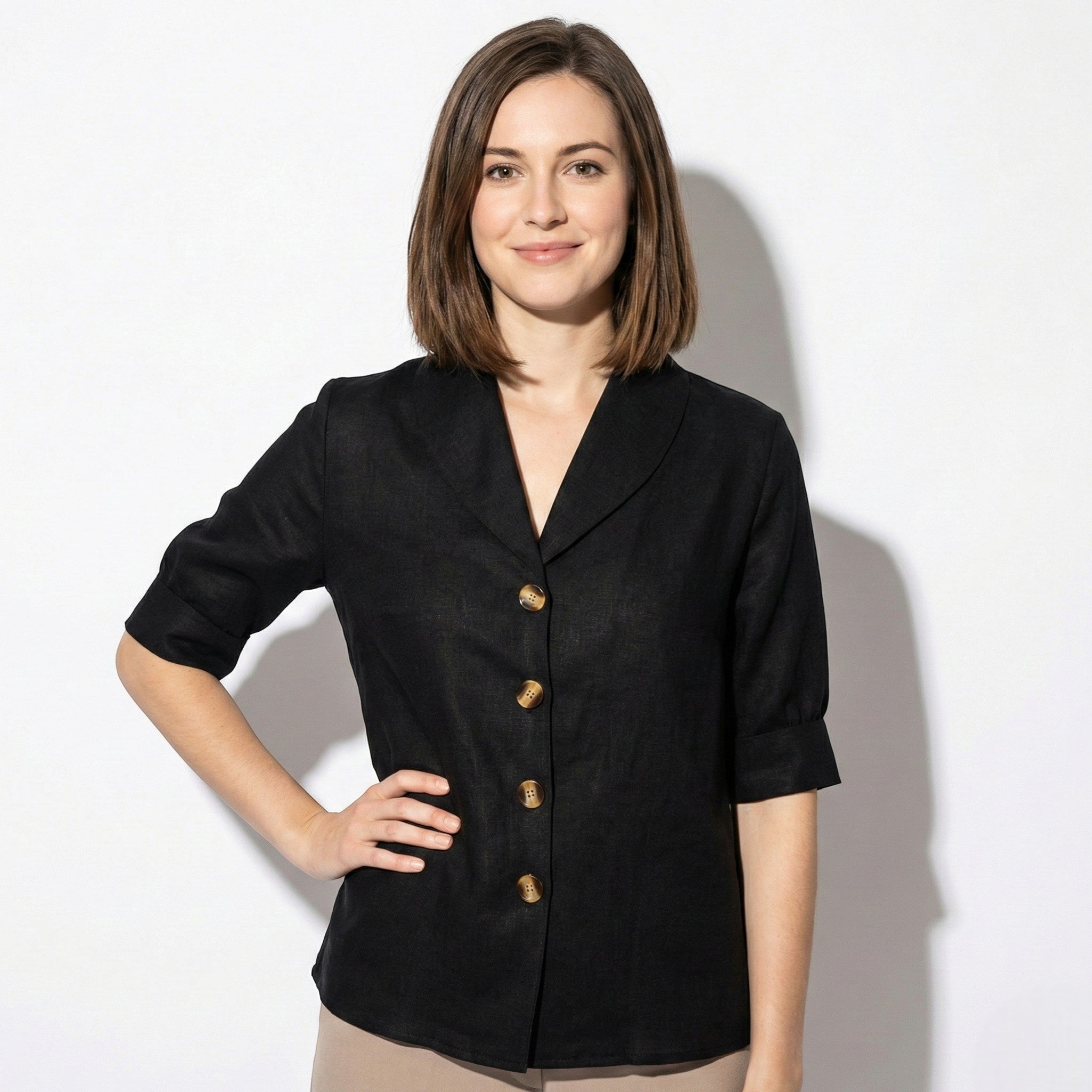 Florence - Women’s Short Sleeve Blouse with Shawl Collar