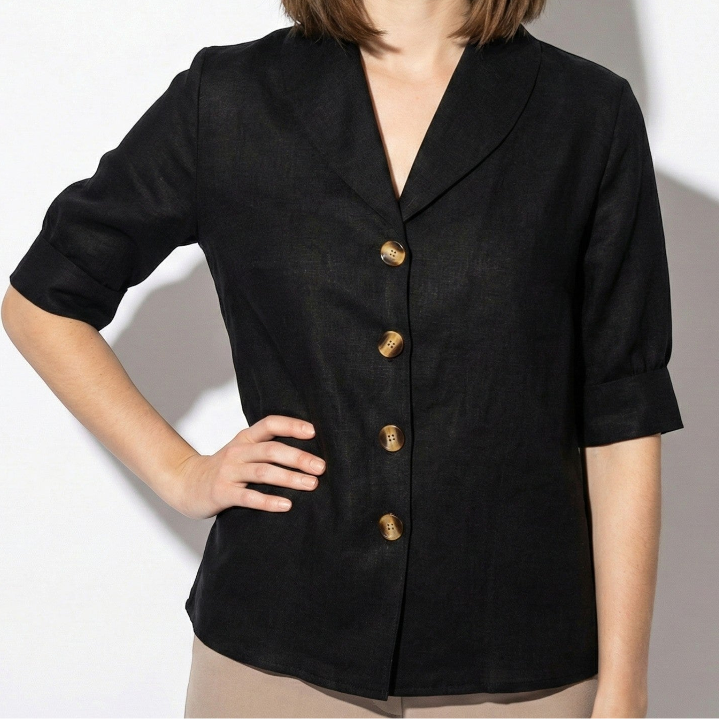 Florence - Women’s Short Sleeve Blouse with Shawl Collar