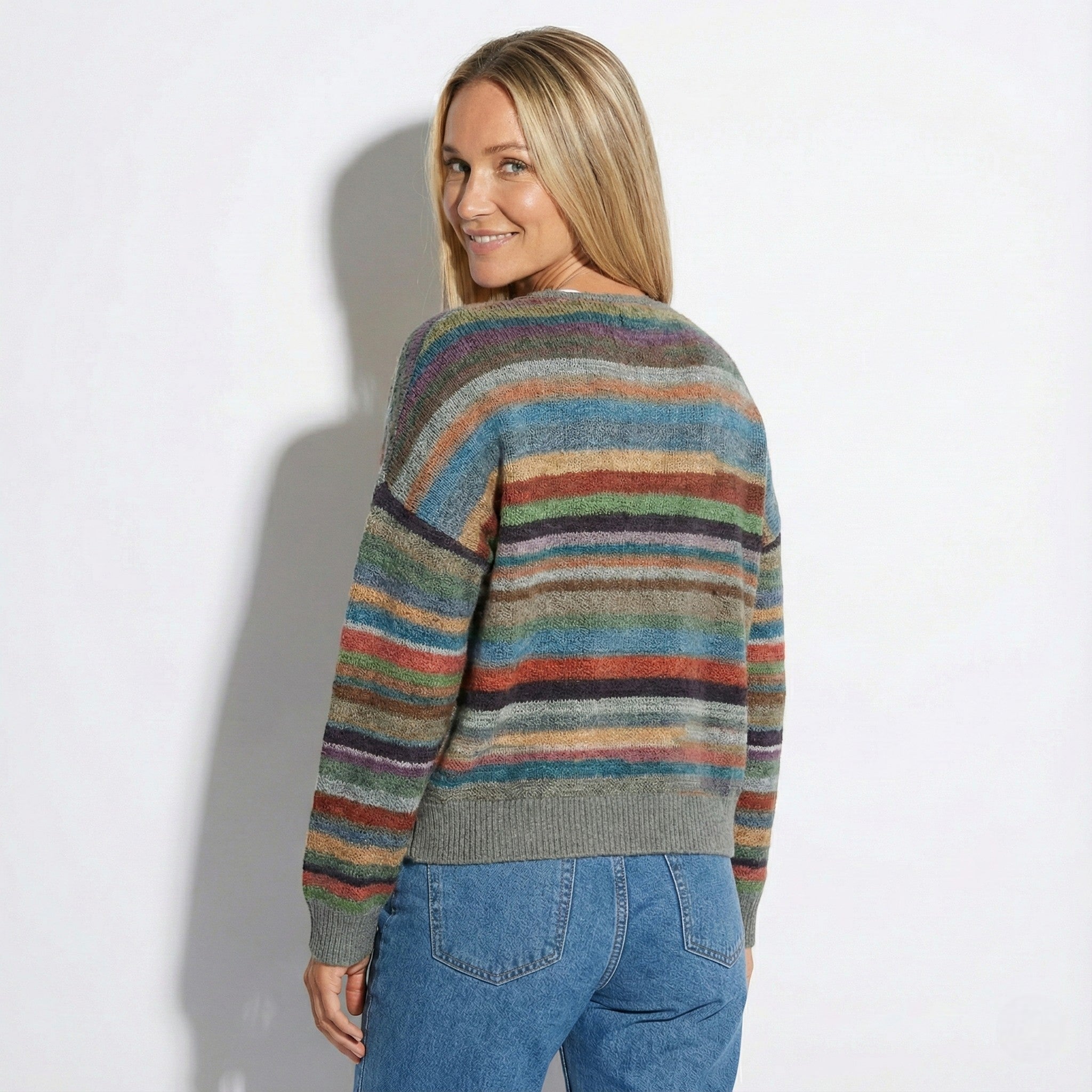 Women’s Multi-Color Striped Cardigan with Button Front