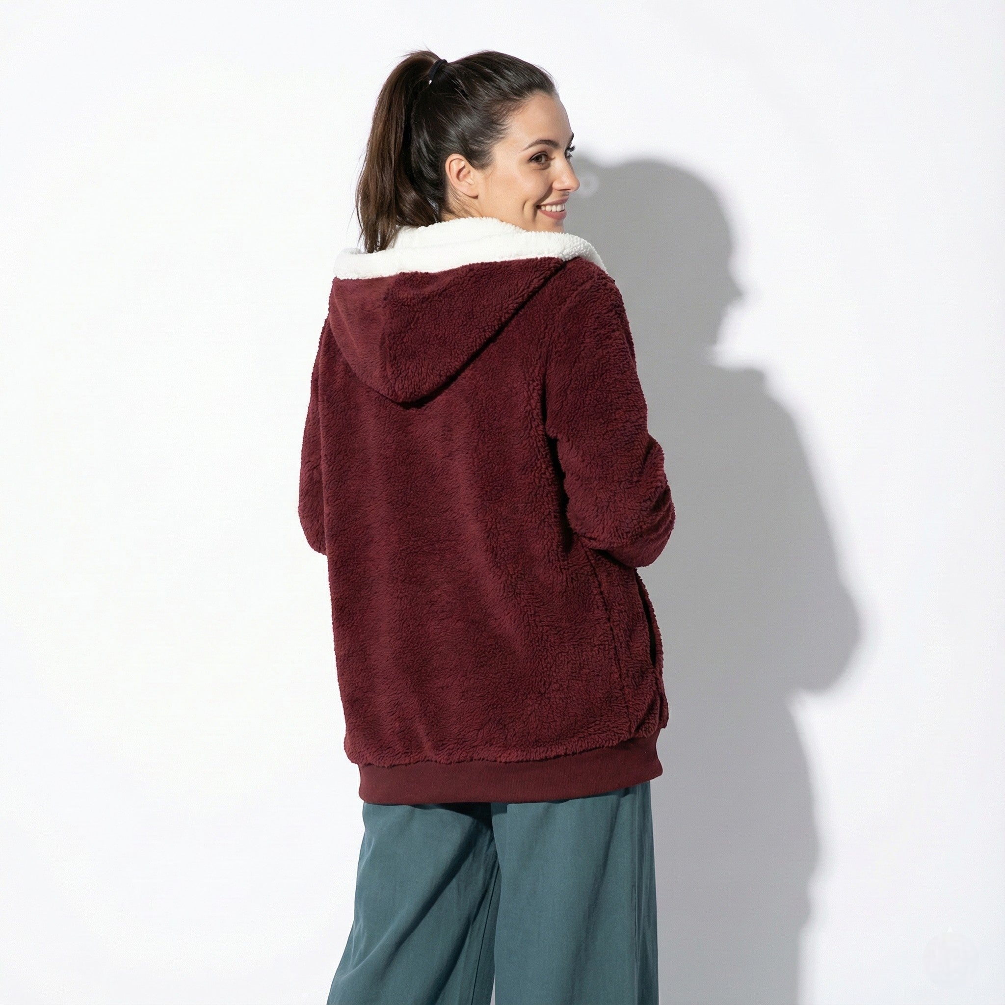 Women's Oversized Zip-Up Hoodie with Drawstring Hood