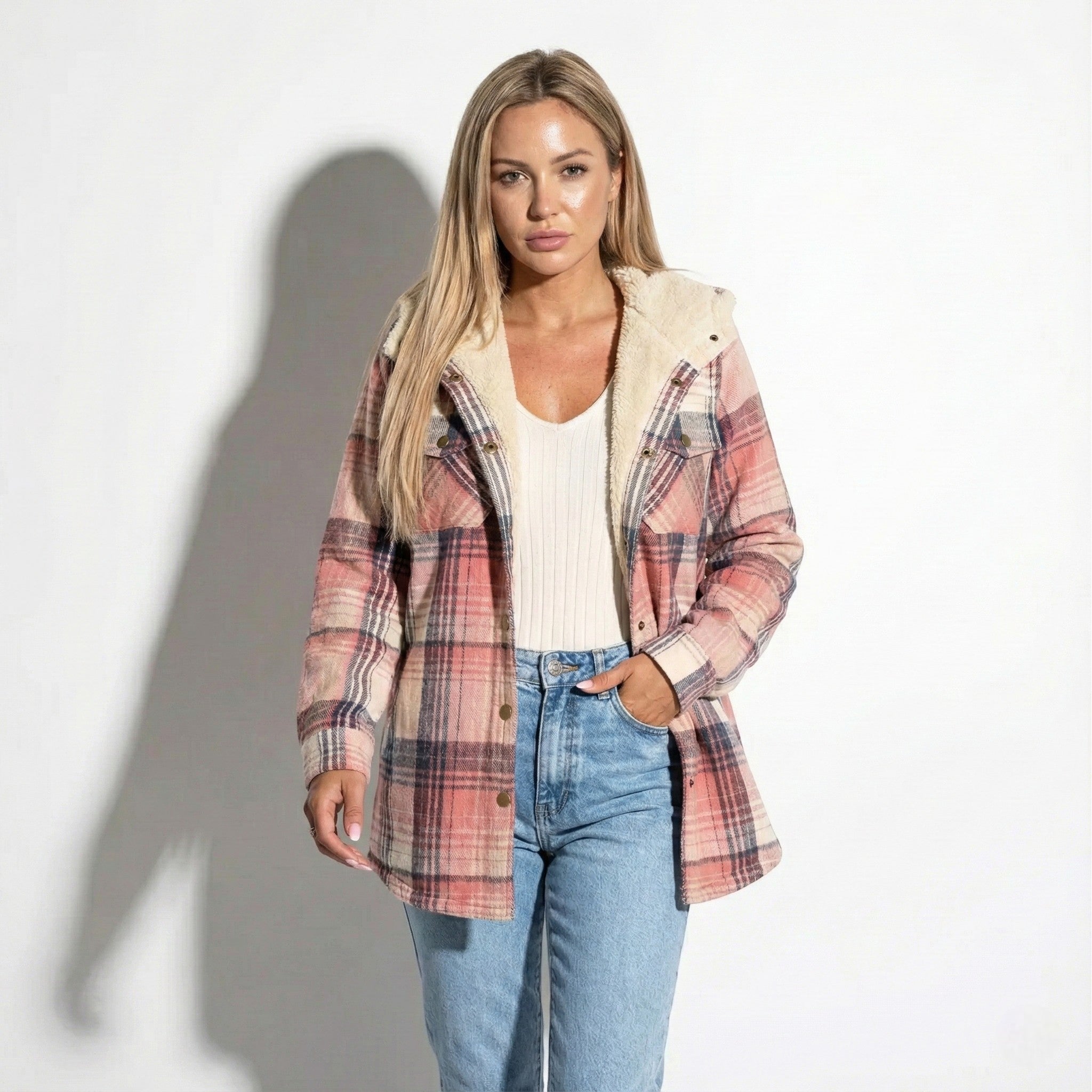Women's Overshirt Jacket with Plaid Pattern