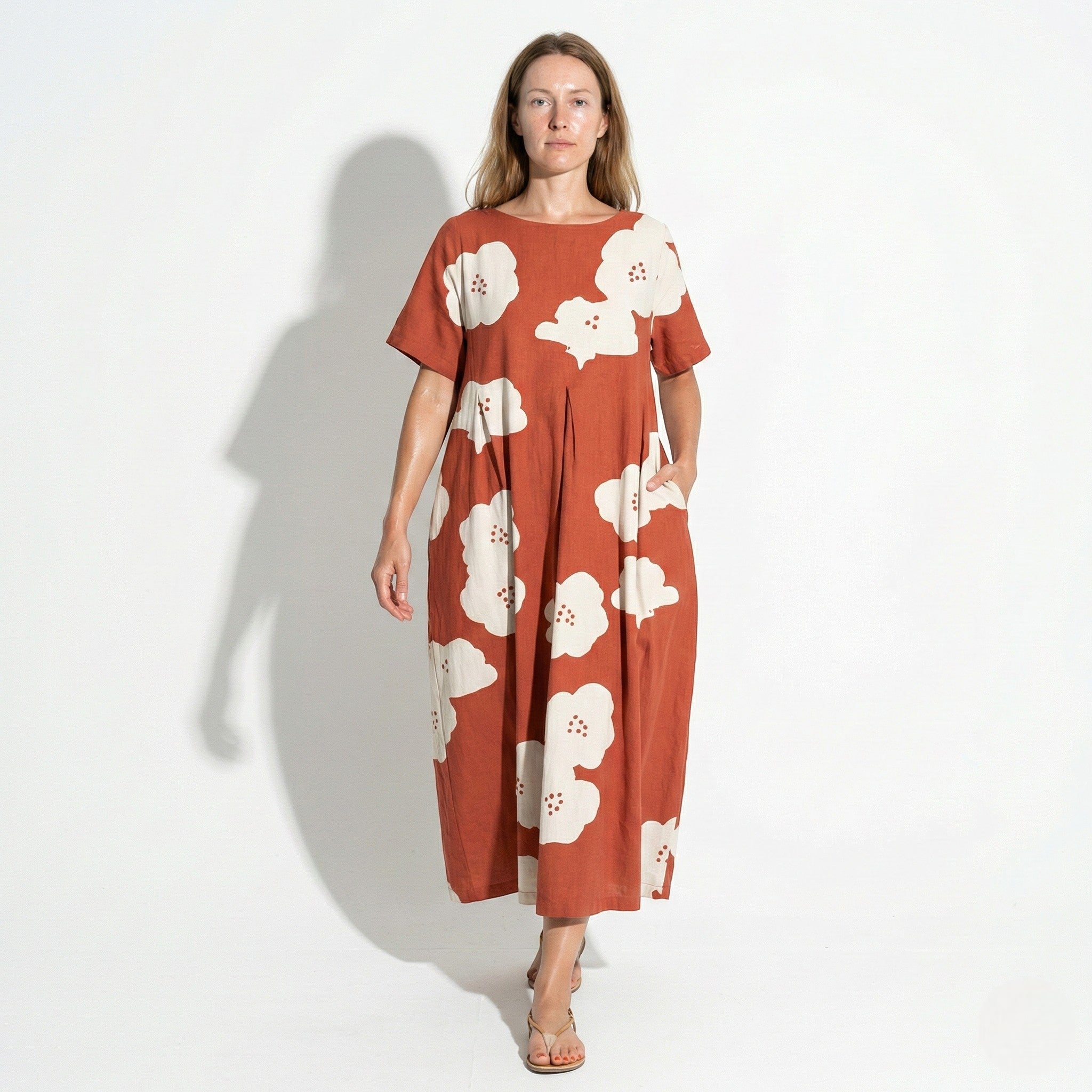 Amelia - Women’s Midi Dress with Abstract Print and Loose Fit