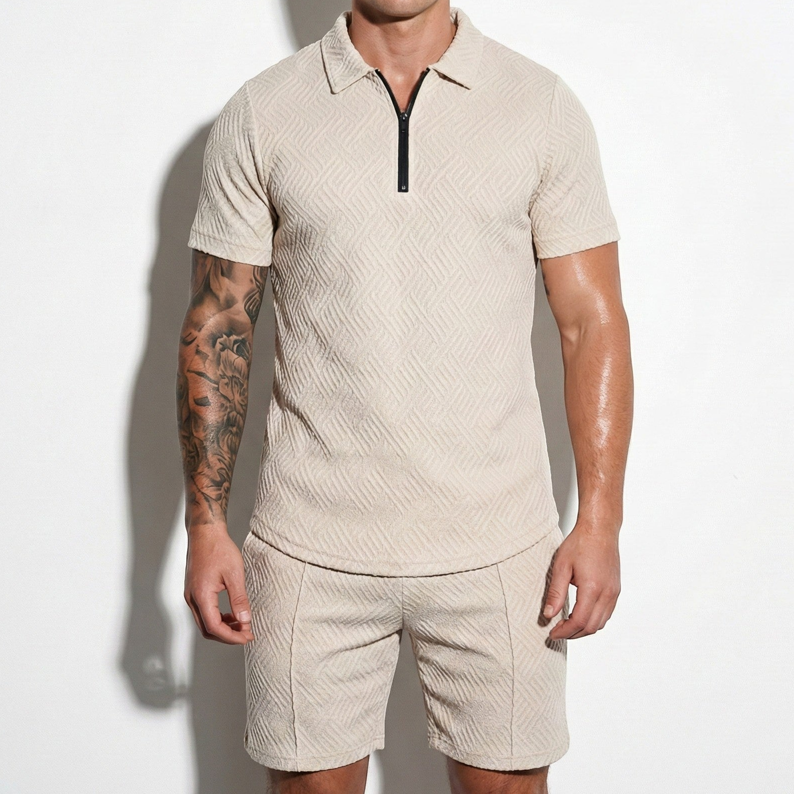 Arthur - Men's Quarter-Zip Polo Shirt and Shorts Set