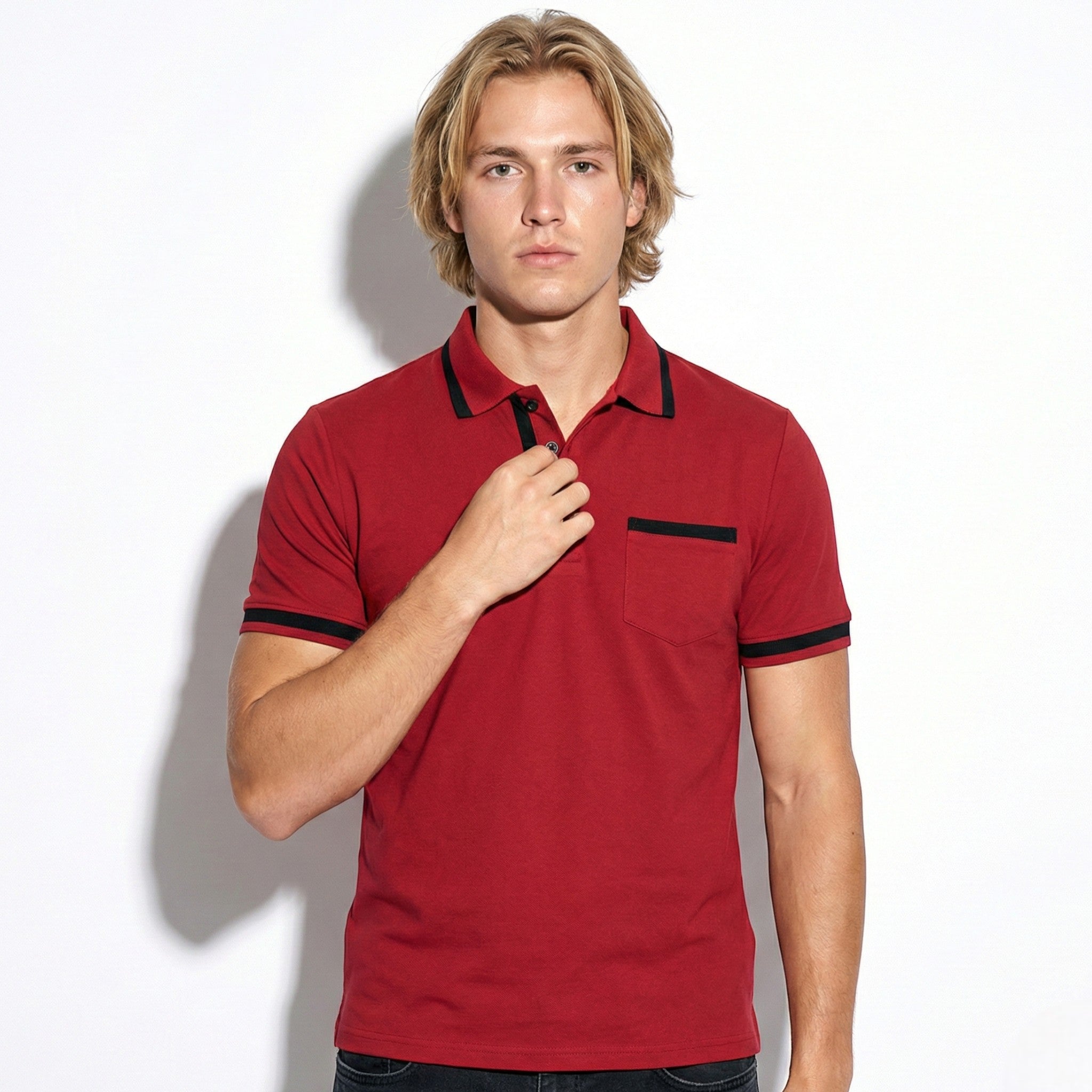 William - Men's Short Sleeve Polo Shirt with Contrast Trim
