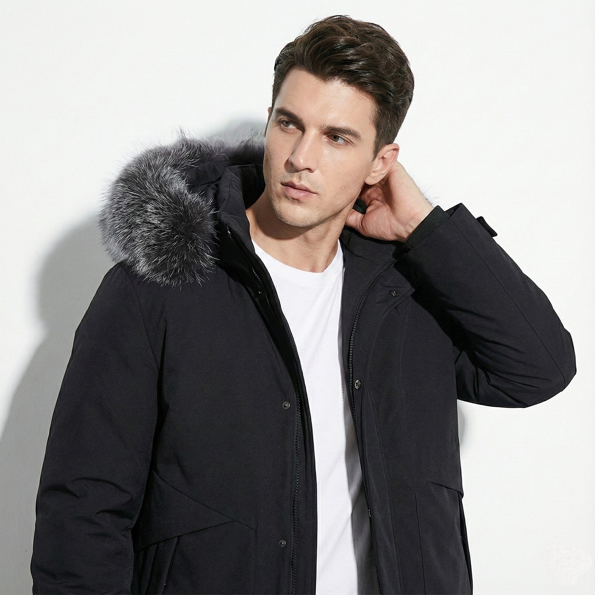 Men's Water-Repellent Winter Jacket with Faux Fur Hood