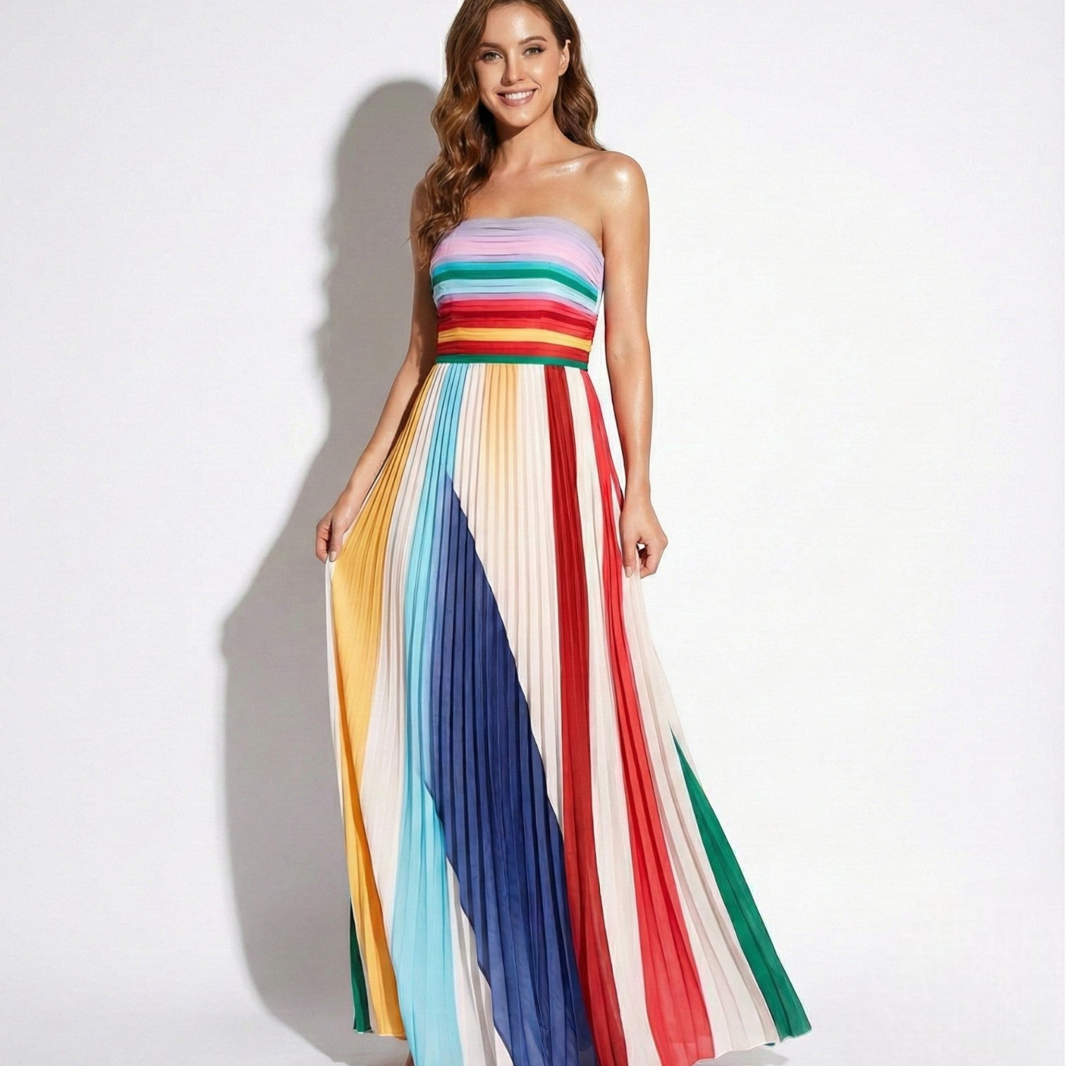 Isla - Women's Sleeveless Maxi Dress with Multicolour Stripes