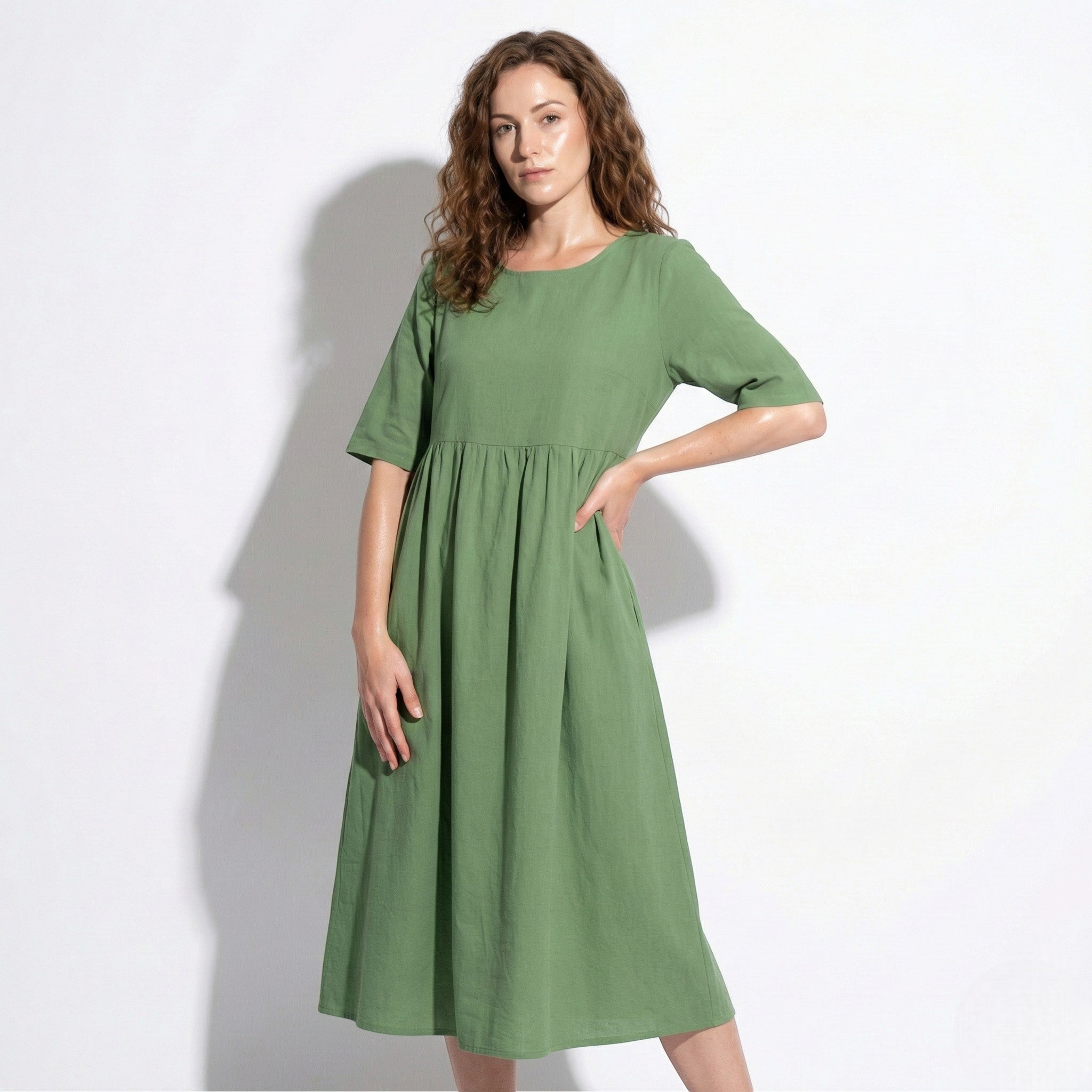 Florence - Women's Breathable Midi Dress with Functional Pockets
