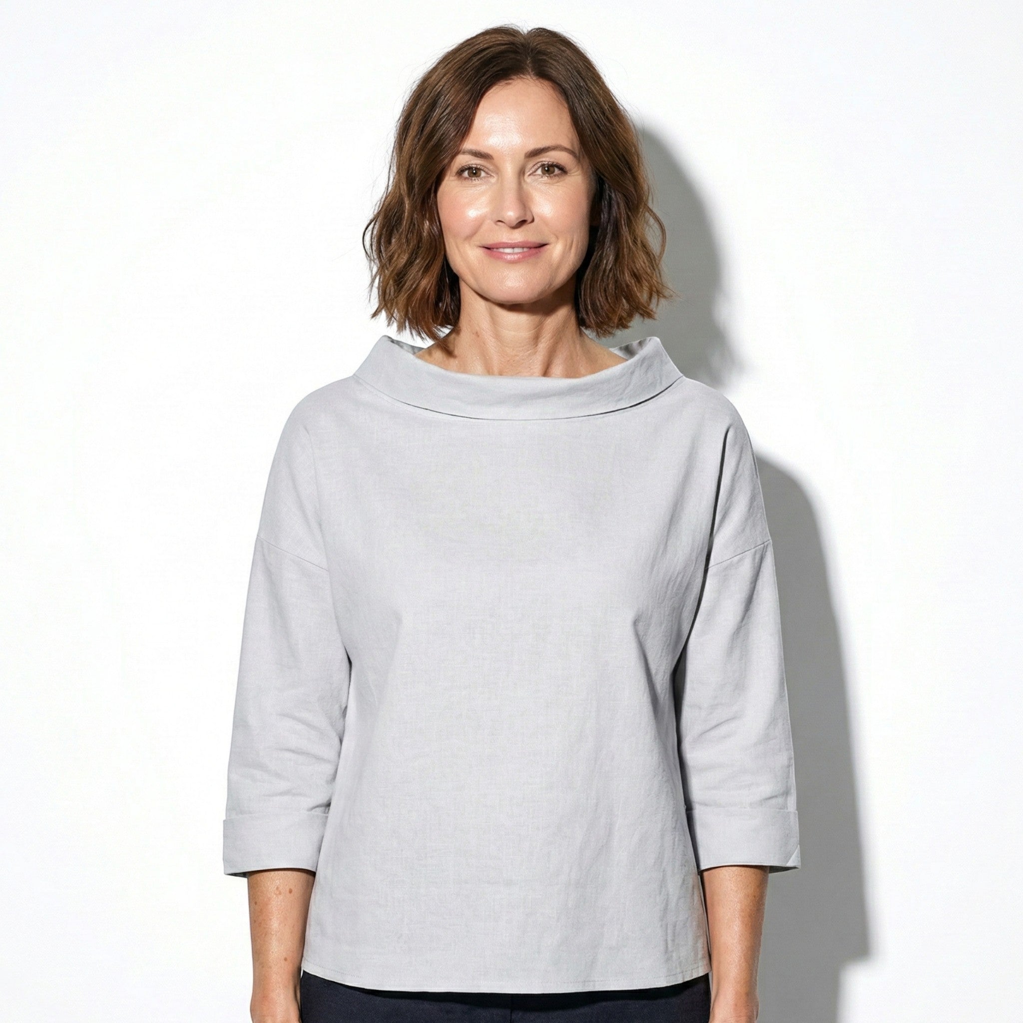 Louise - Women’s Boat Neck Top with Rolled Collar