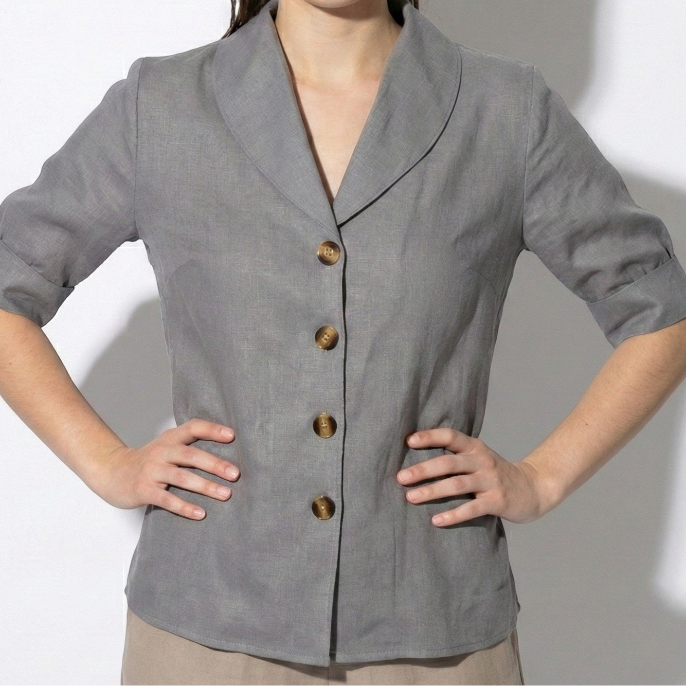 Florence - Women’s Short Sleeve Blouse with Shawl Collar