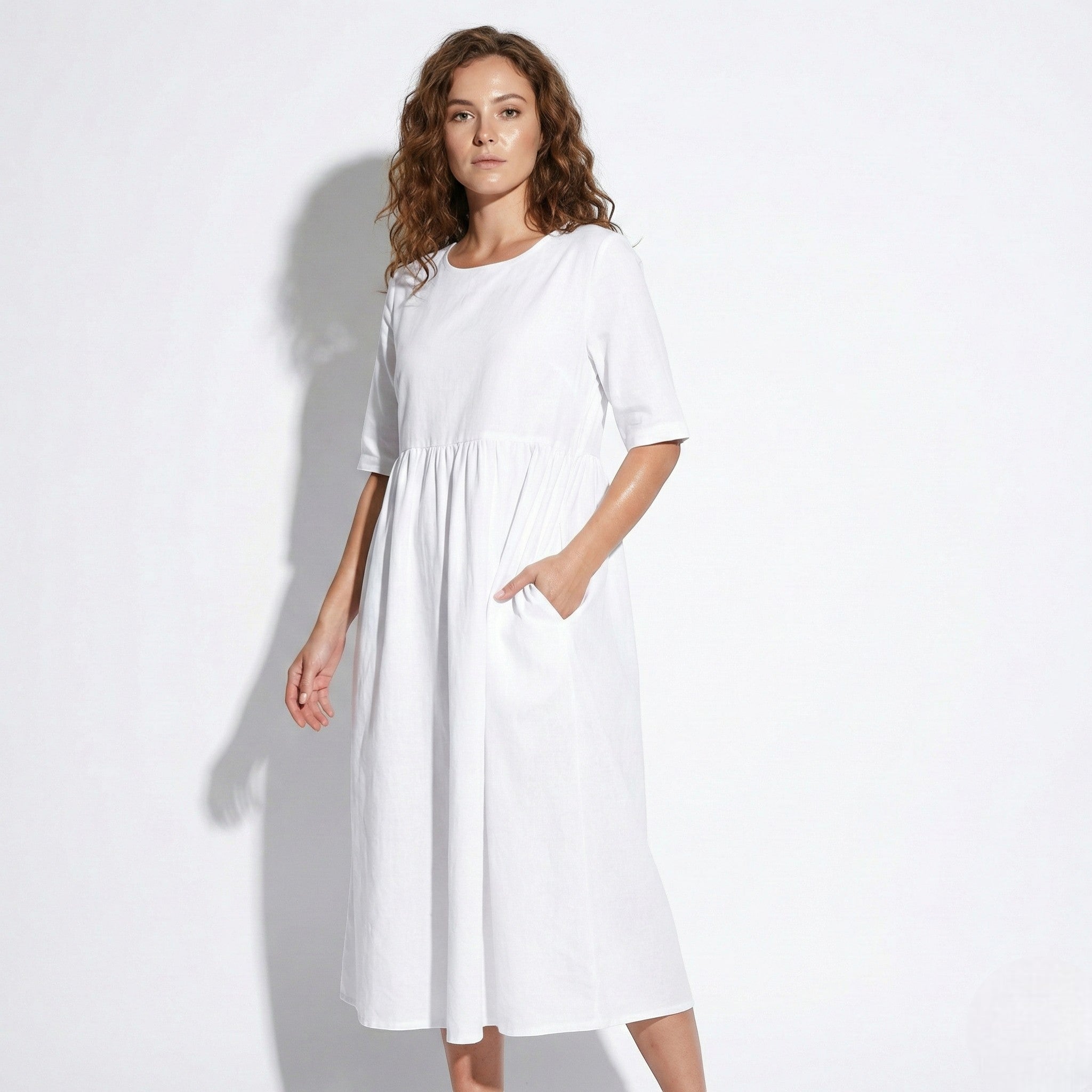 Florence - Women's Breathable Midi Dress with Functional Pockets