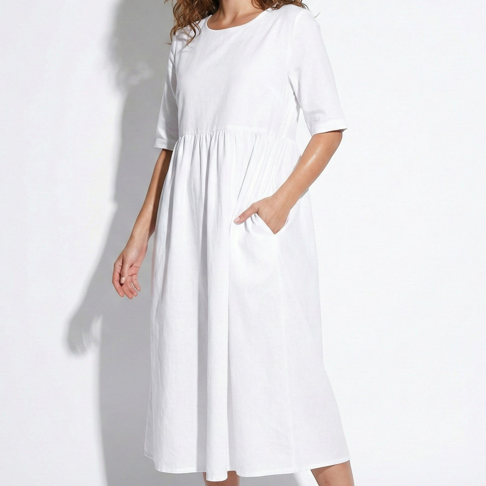 Florence - Women's Breathable Midi Dress with Functional Pockets