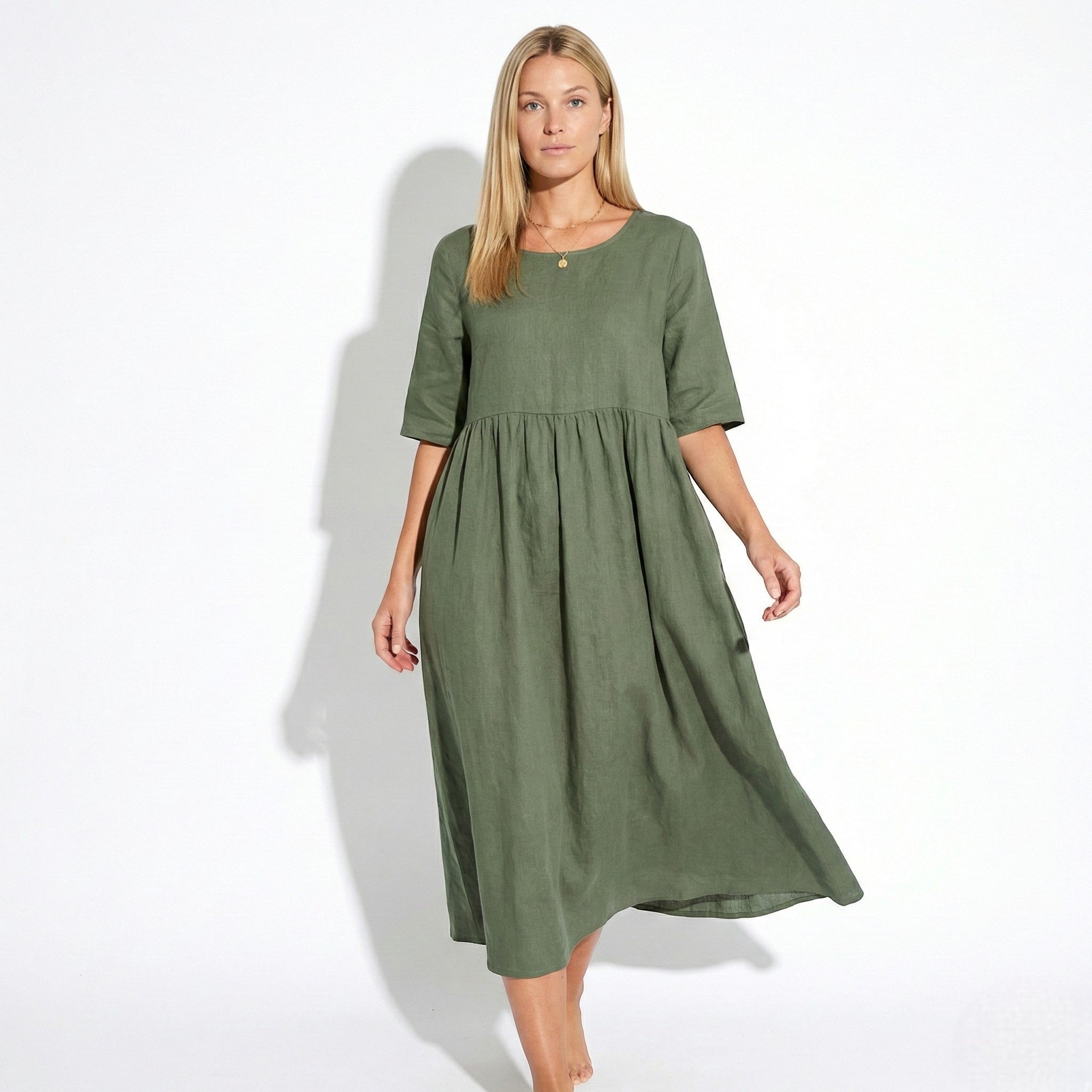 Florence - Women's Breathable Midi Dress with Functional Pockets