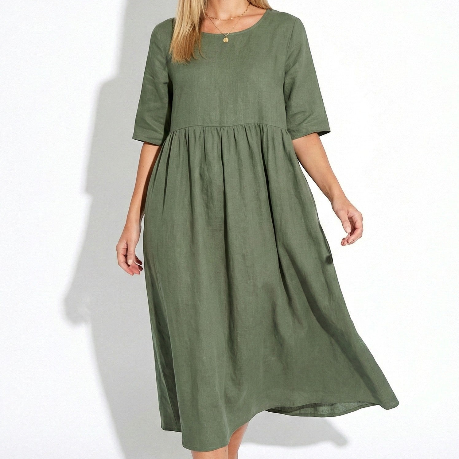 Florence - Women's Breathable Midi Dress with Functional Pockets
