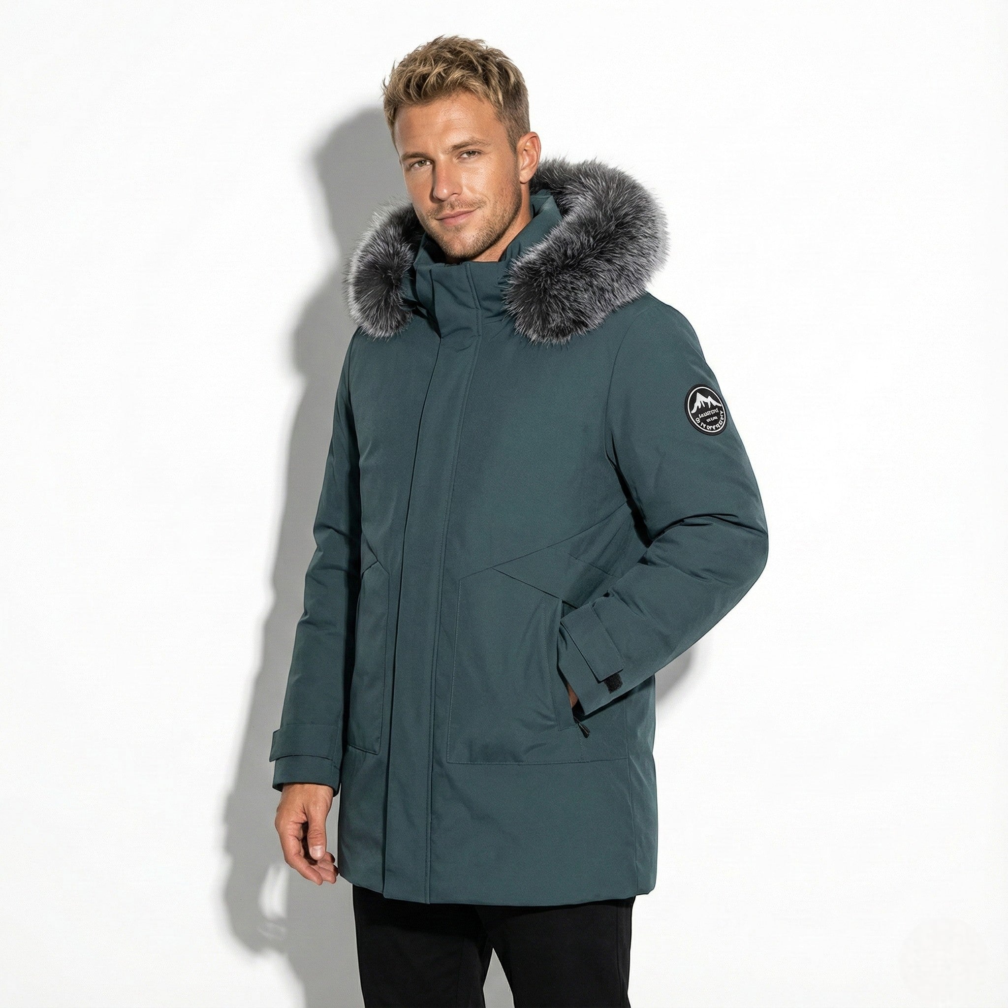 Men's Water-Repellent Winter Jacket with Faux Fur Hood