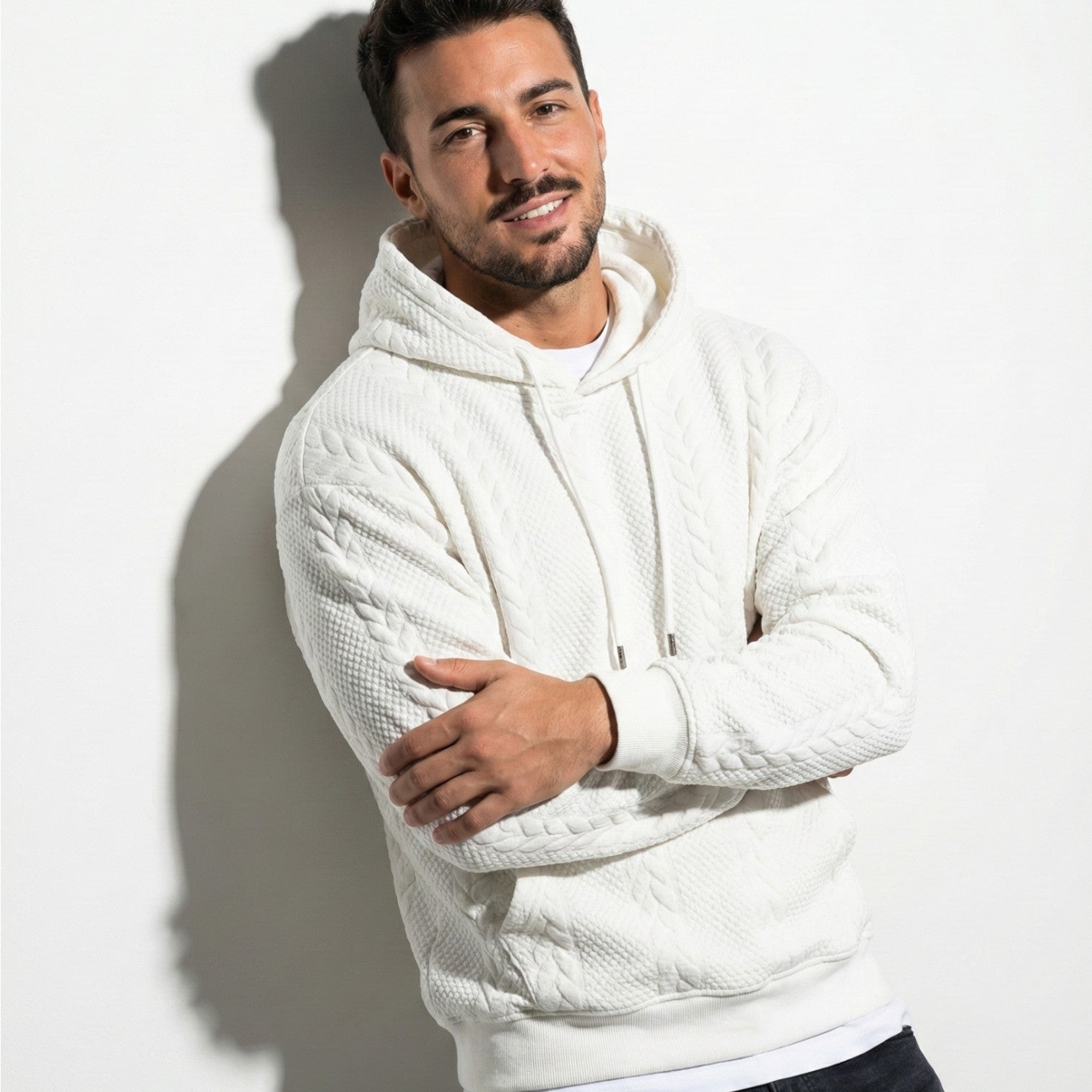 Men's Oversized Knit Hoodie with Drawstring Hood