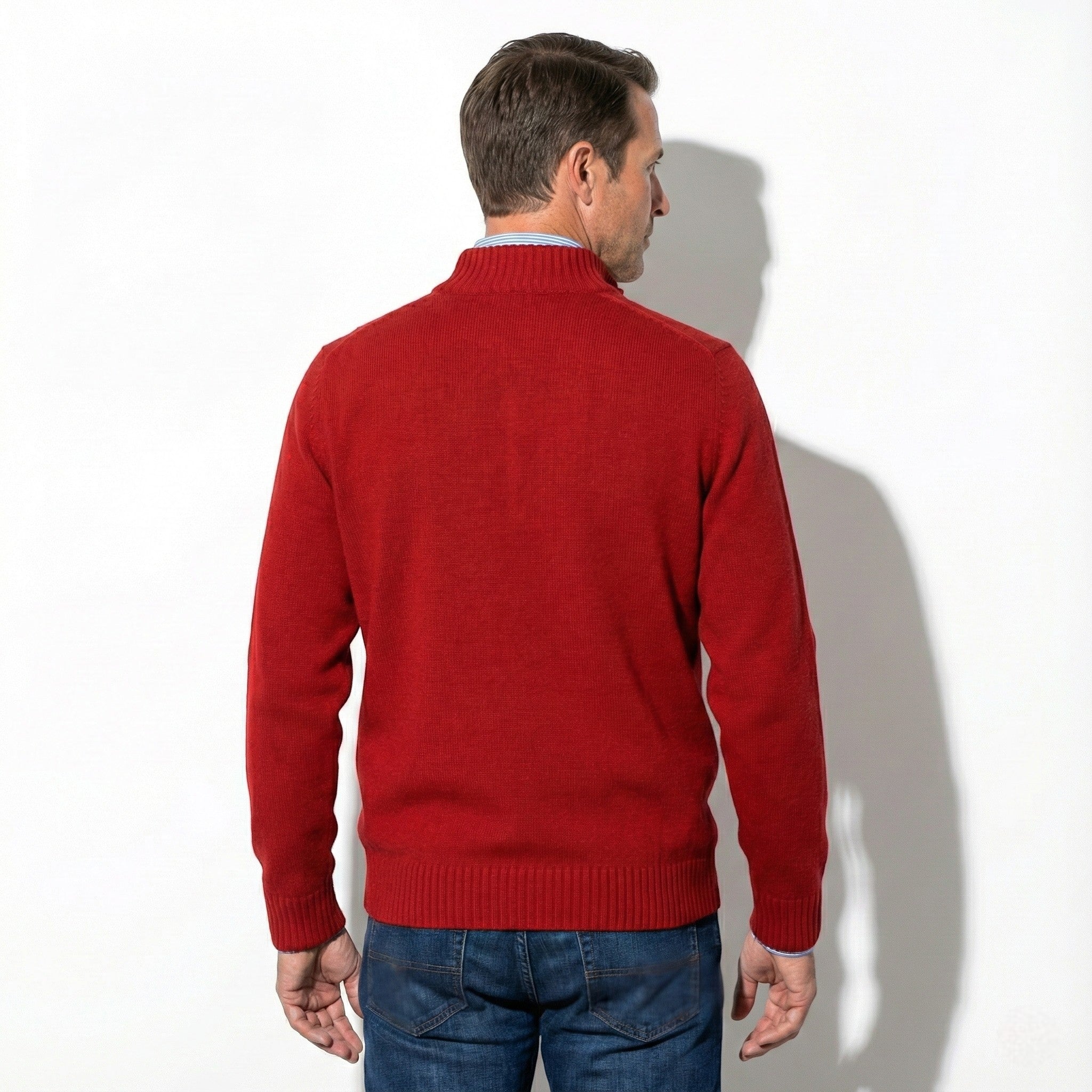 Men’s Quarter-Zip Sweater with Mock Neck and Ribbed Cuffs