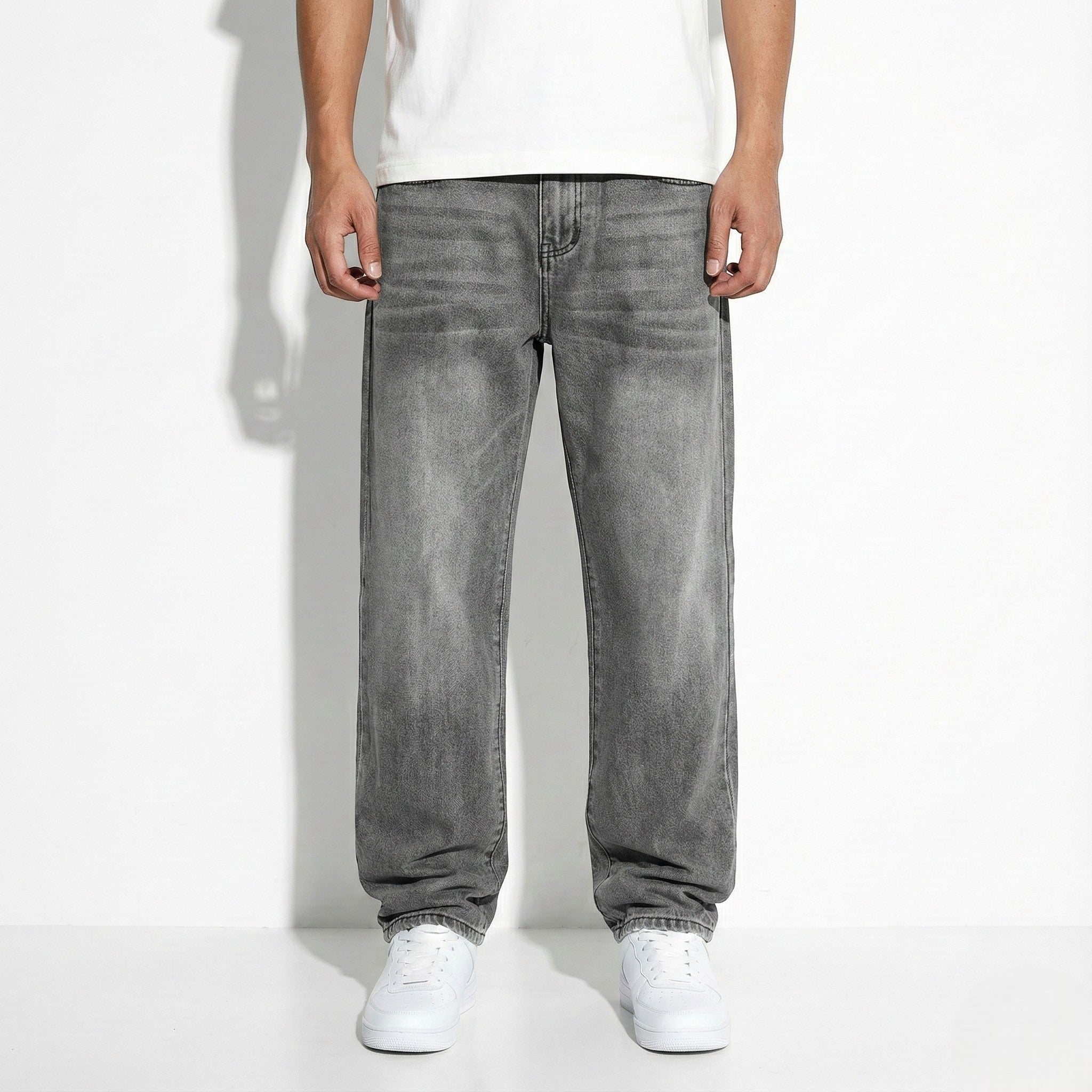Timothy - Men's Washed Denim Trousers with Classic Straight Fit